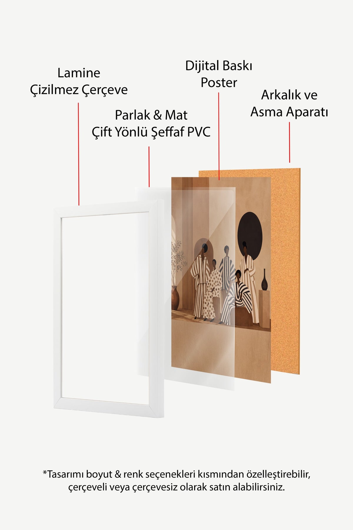 Çizgili Zarafet Figürleri Poster – Beyaz Çerçeveli Tablo