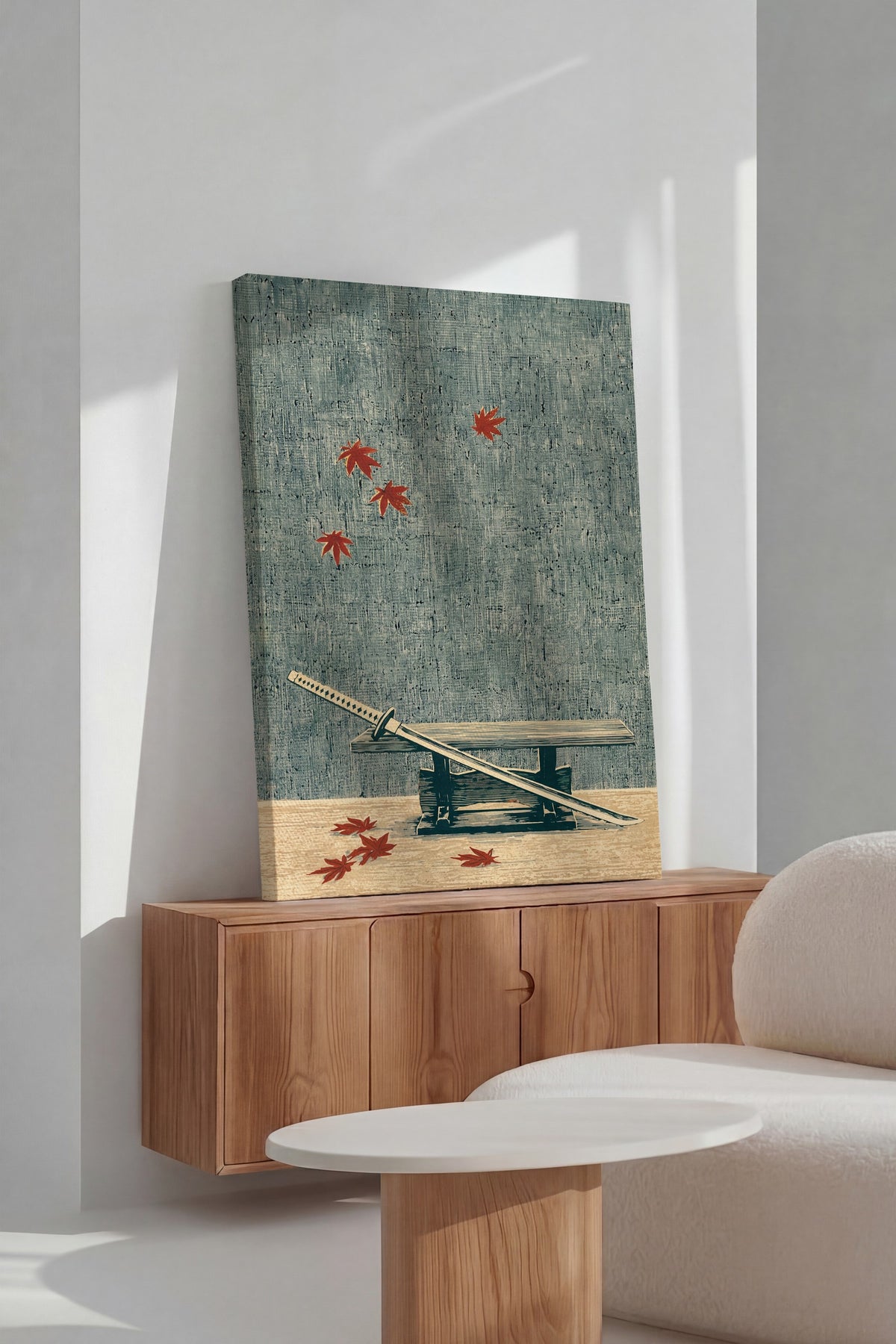 Doğal Temalı Katana ve Yapraklar Kanvas Tablo