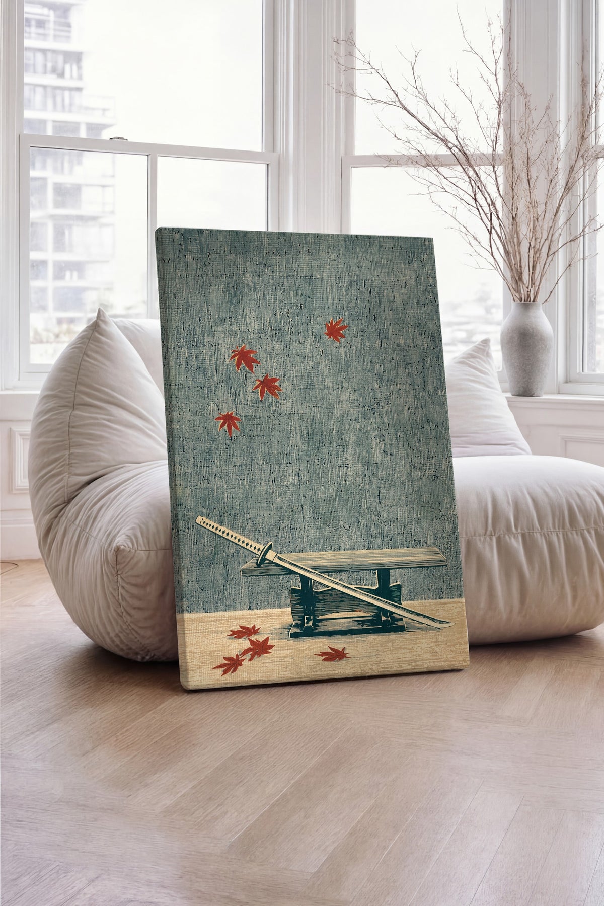 Doğal Temalı Katana ve Yapraklar Kanvas Tablo