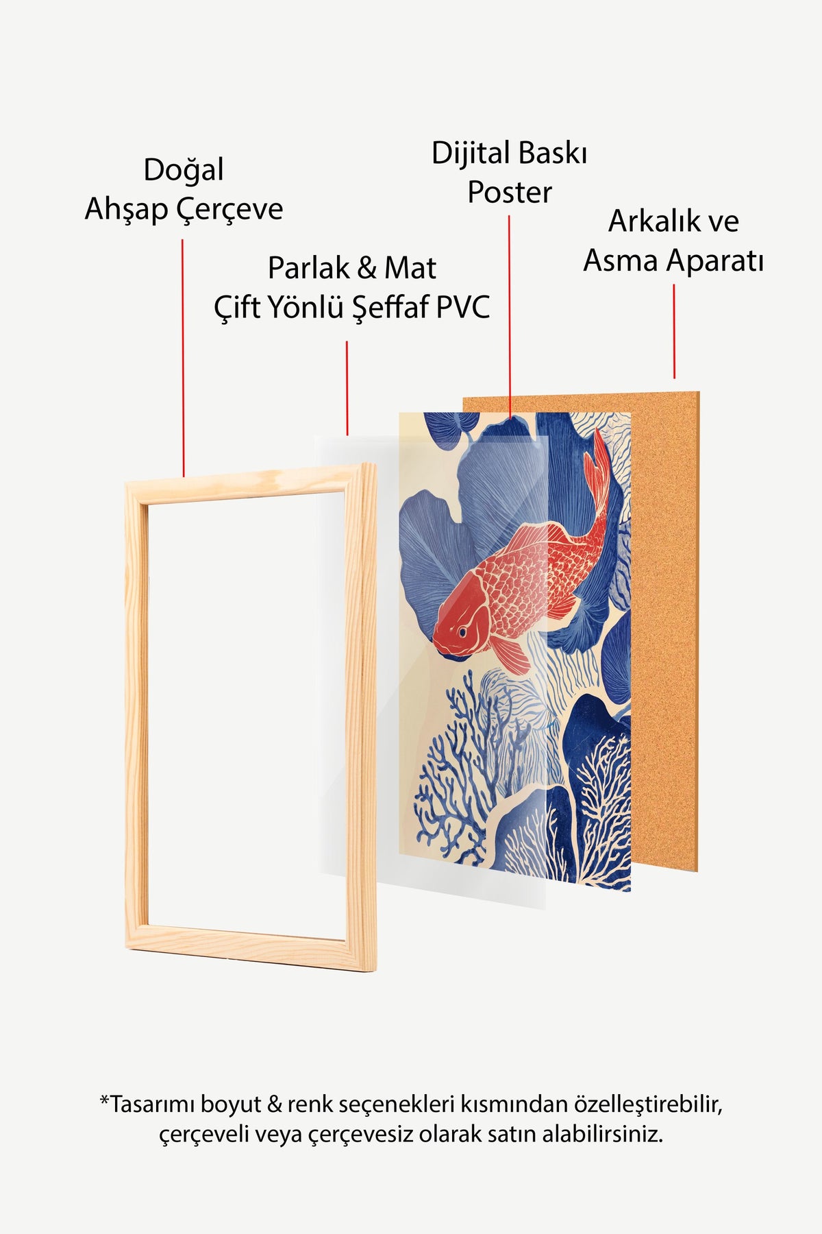 Mercan Resifinde Kırmızı Japon Balığı Poster – Ahşap Çerçeveli Tablo