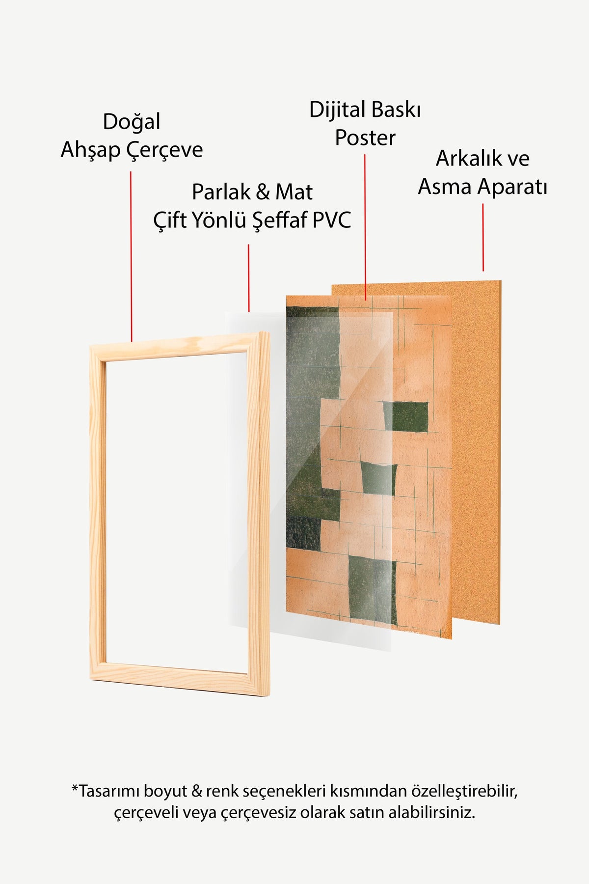 Geometrik Bloklar Kompozisyonu Poster – Ahşap Çerçeveli Tablo