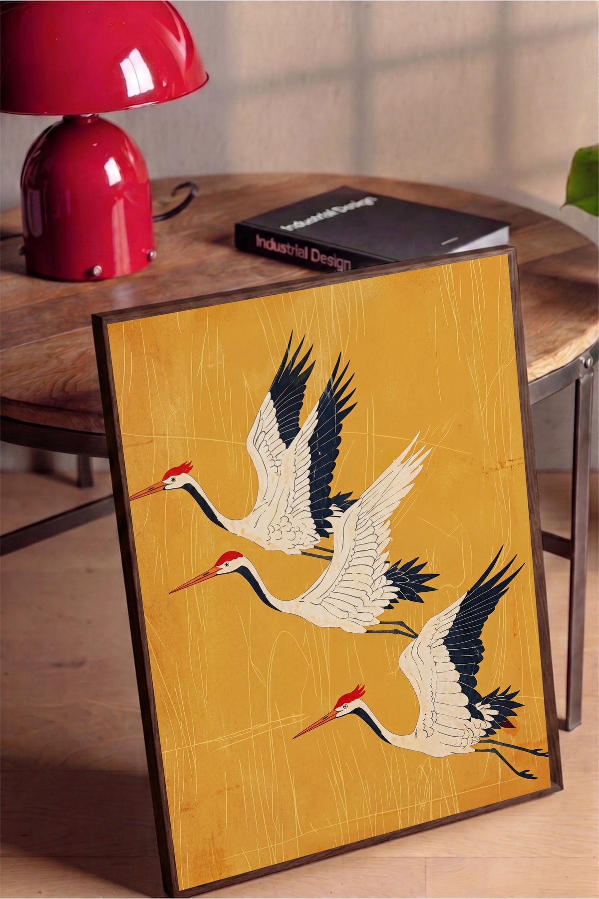 Uçan Turna Kuşları Poster – Kahverengi Çerçeveli Tablo