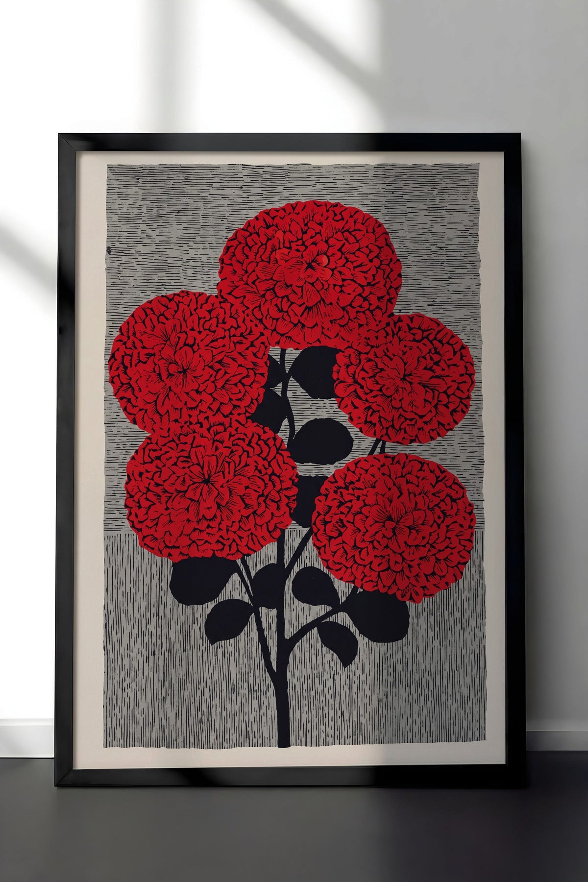 Kırmızı Dahlia Buketi Poster – Siyah Çerçeveli Tablo