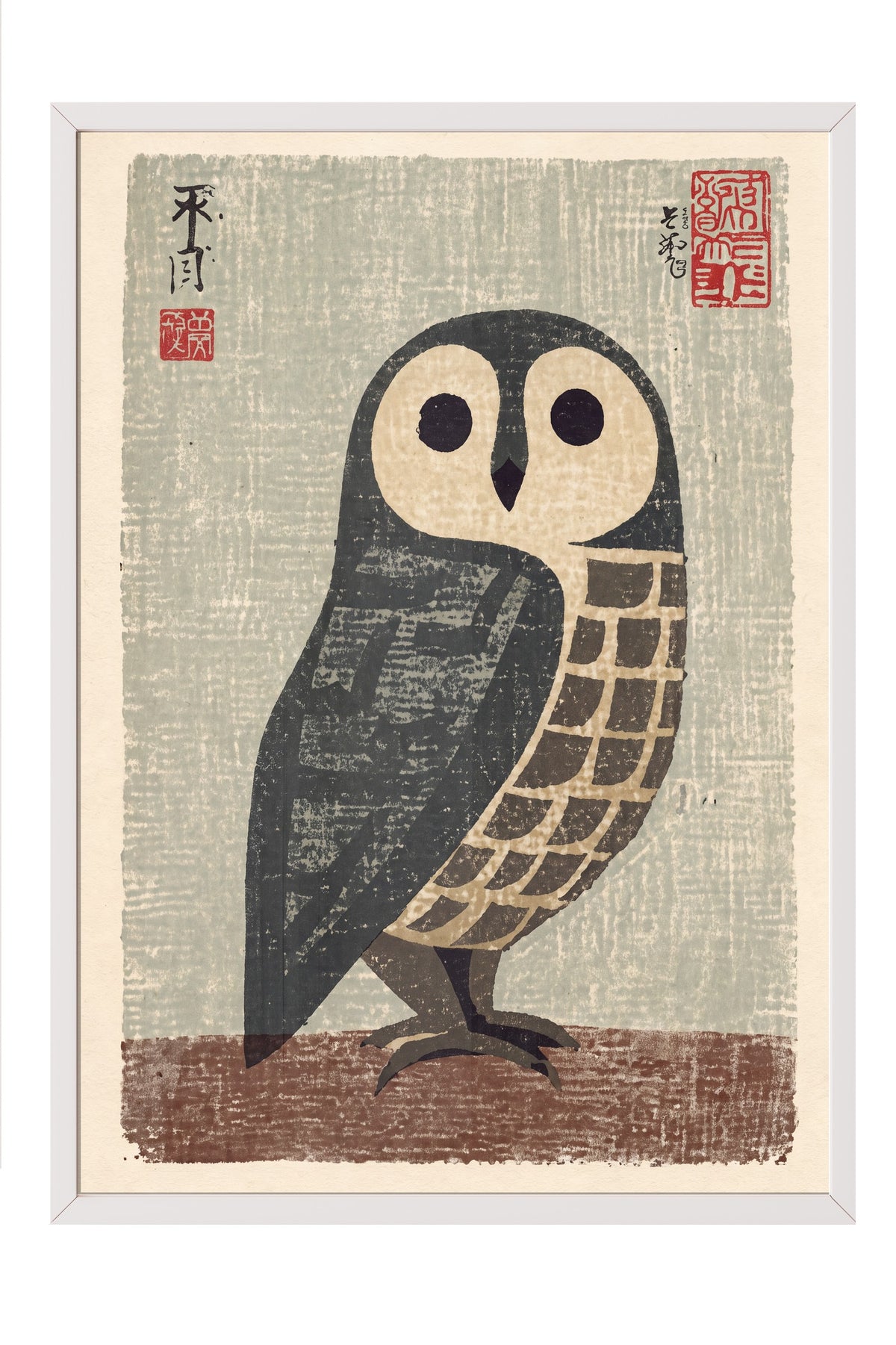 Japon Baskı Baykuş Poster – Beyaz Çerçeveli Tablo