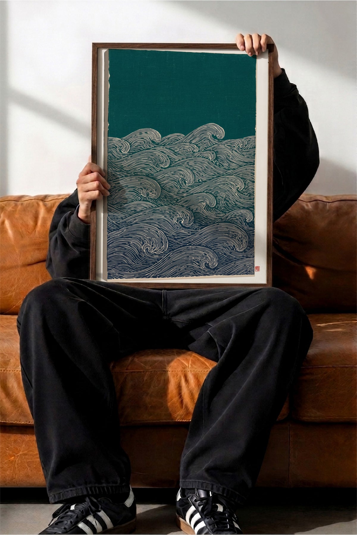 Fırtınalı Deniz Dalgaları Poster – Kahverengi Çerçeveli Tablo