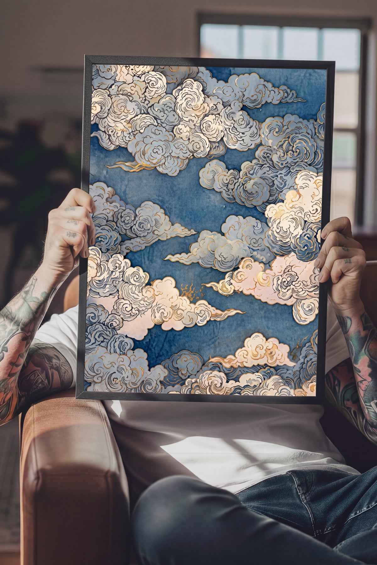 Doğu Bulutları Deseni Poster – Siyah Çerçeveli Tablo