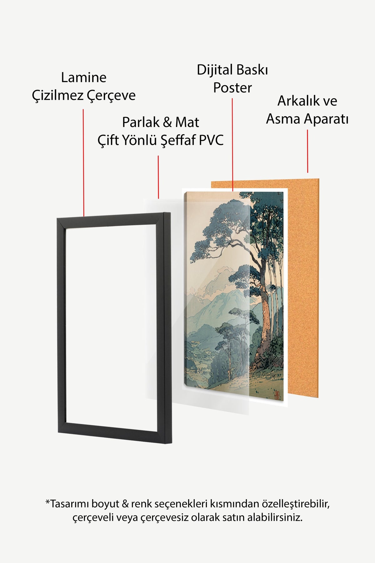 Dağ Manzaralı Çam Ağaçları Poster – Siyah Çerçeveli Tablo
