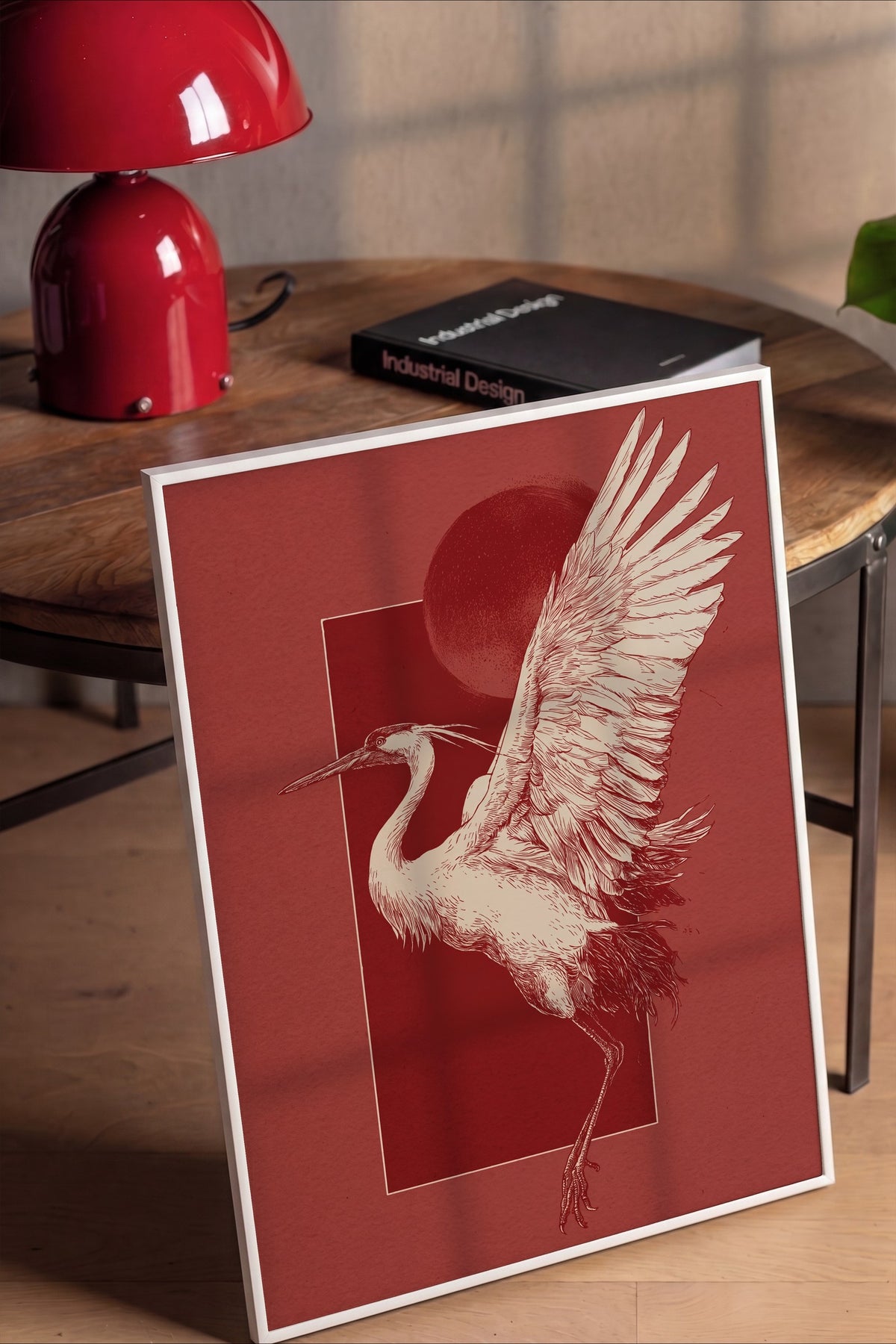 Turna Kuşu ve Kızıl Ay Poster – Beyaz Çerçeveli Tablo