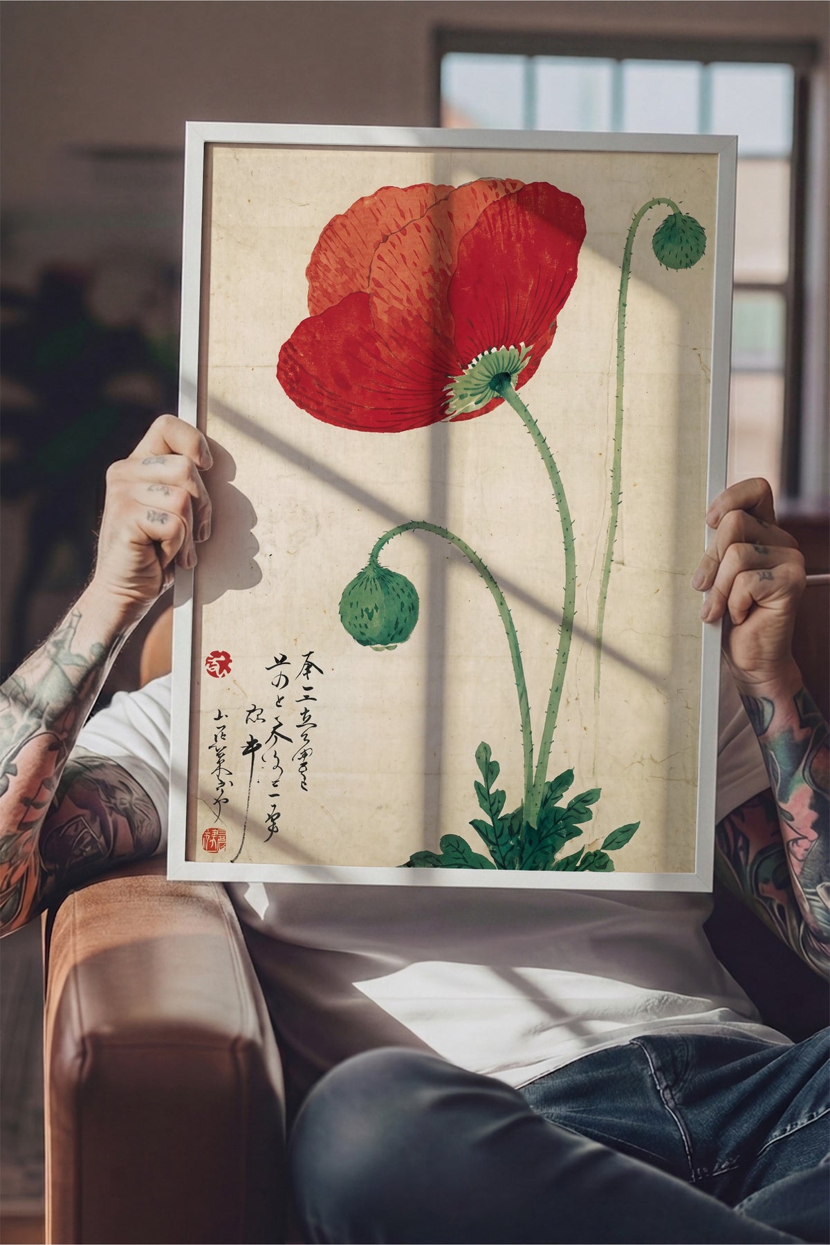 Kırmızı Gelincik Çiçeği Poster – Beyaz Çerçeveli Tablo