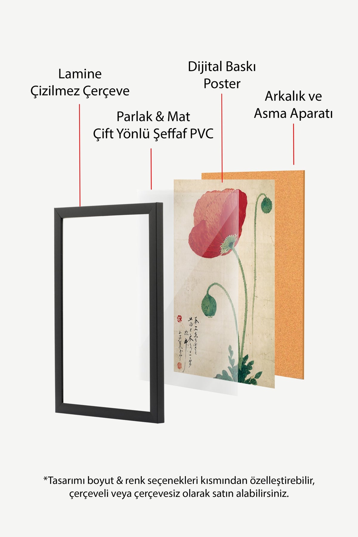 Kırmızı Gelincik Çiçeği Poster – Siyah Çerçeveli Tablo