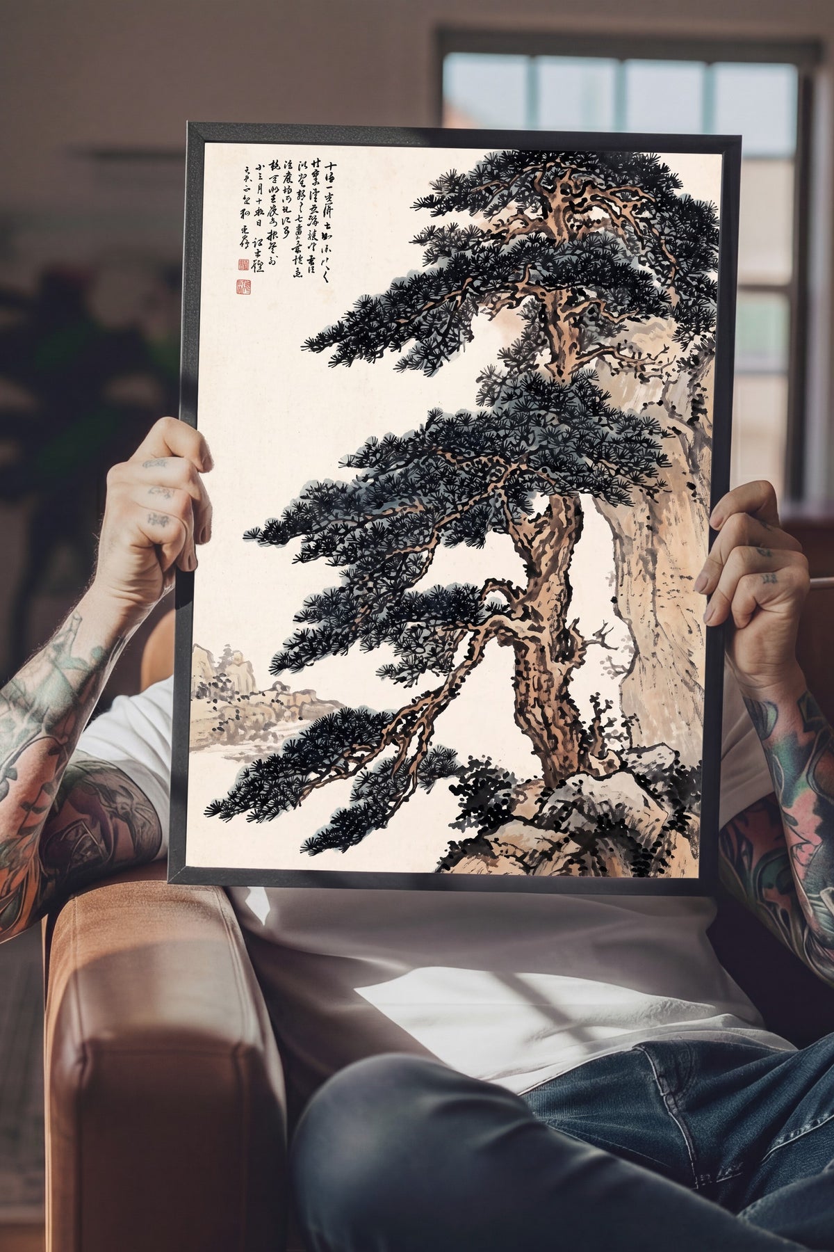 Kayalık Uçurumda Çam Ağacı Poster – Siyah Çerçeveli Tablo