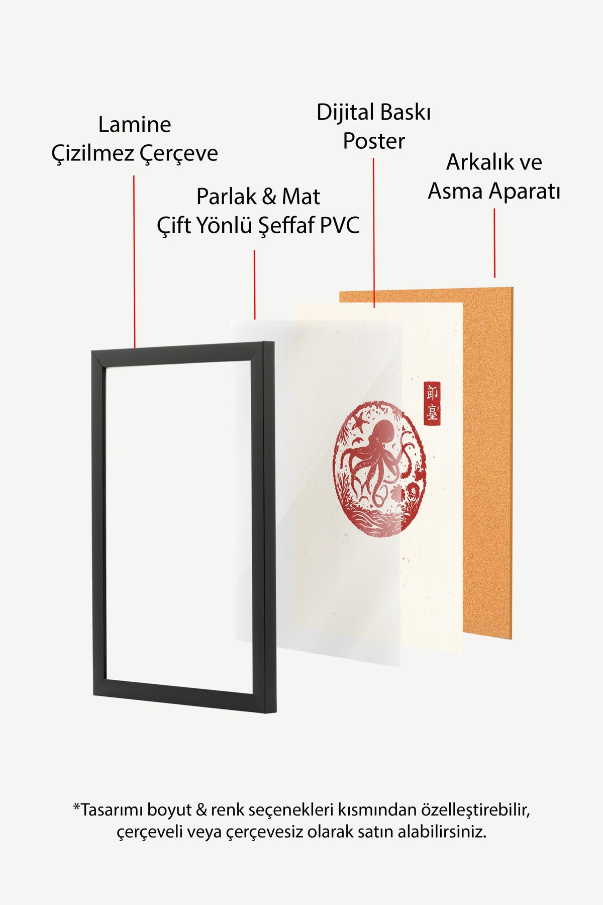 Ahtapot Mühür Baskısı Poster – Siyah Çerçeveli Tablo