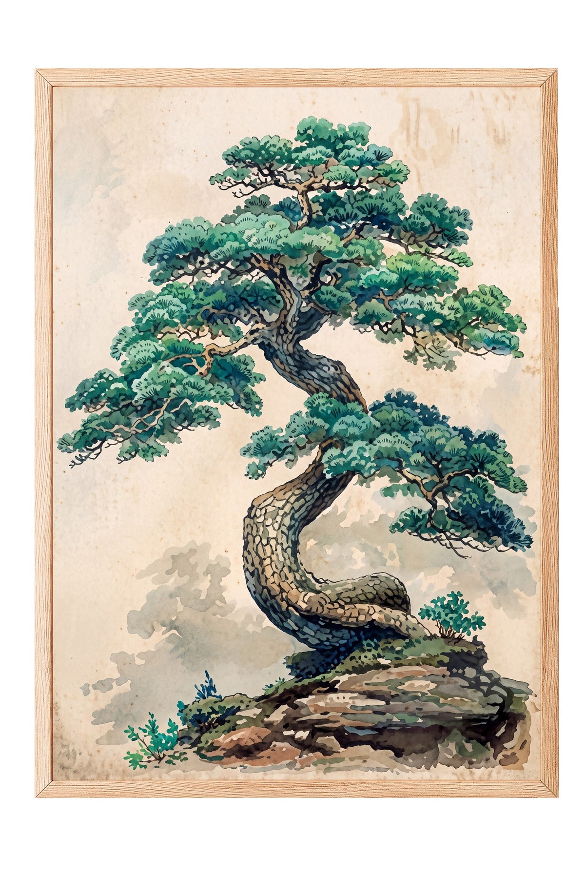 Kıvrımlı Bonsai Ağacı Poster – Ahşap Çerçeveli Tablo