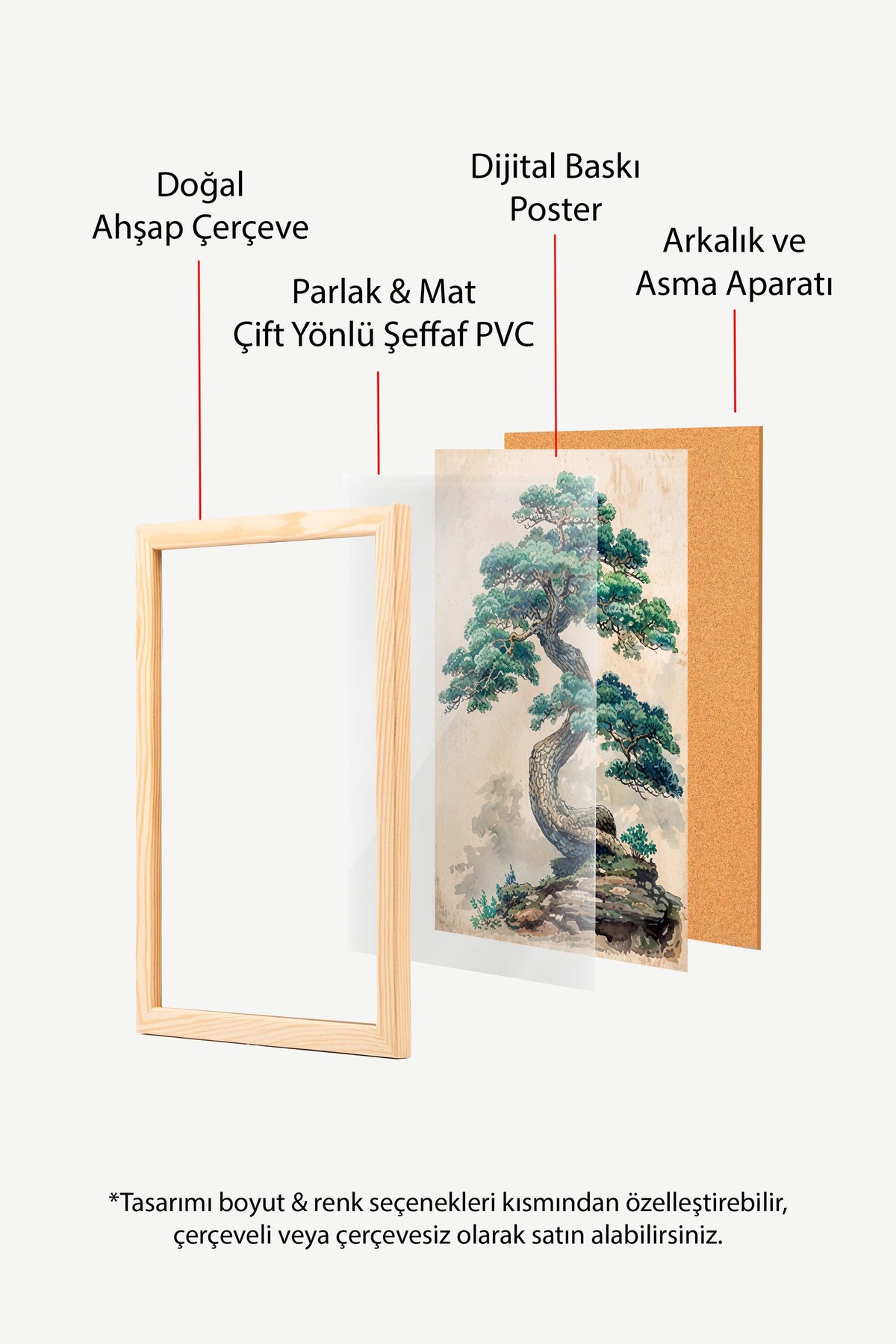 Kıvrımlı Bonsai Ağacı Poster – Ahşap Çerçeveli Tablo