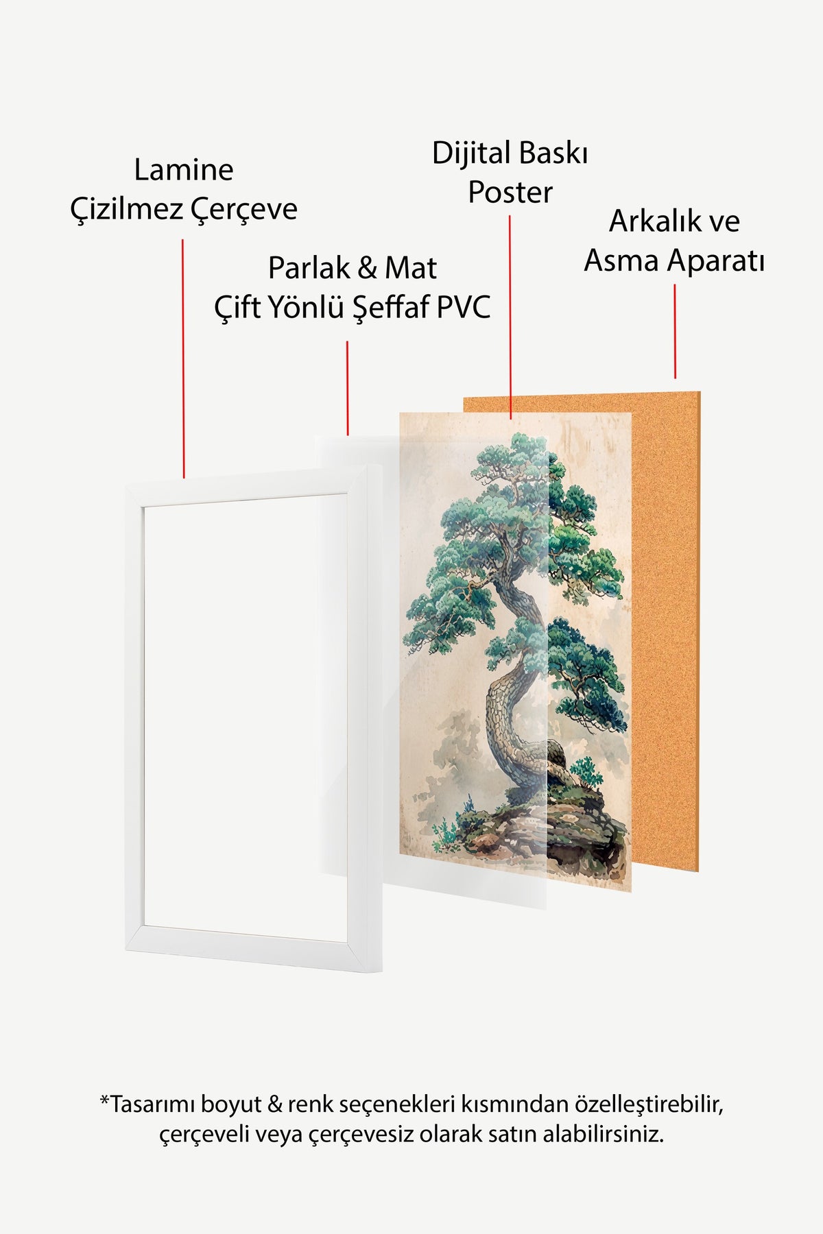 Kıvrımlı Bonsai Ağacı Poster – Beyaz Çerçeveli Tablo