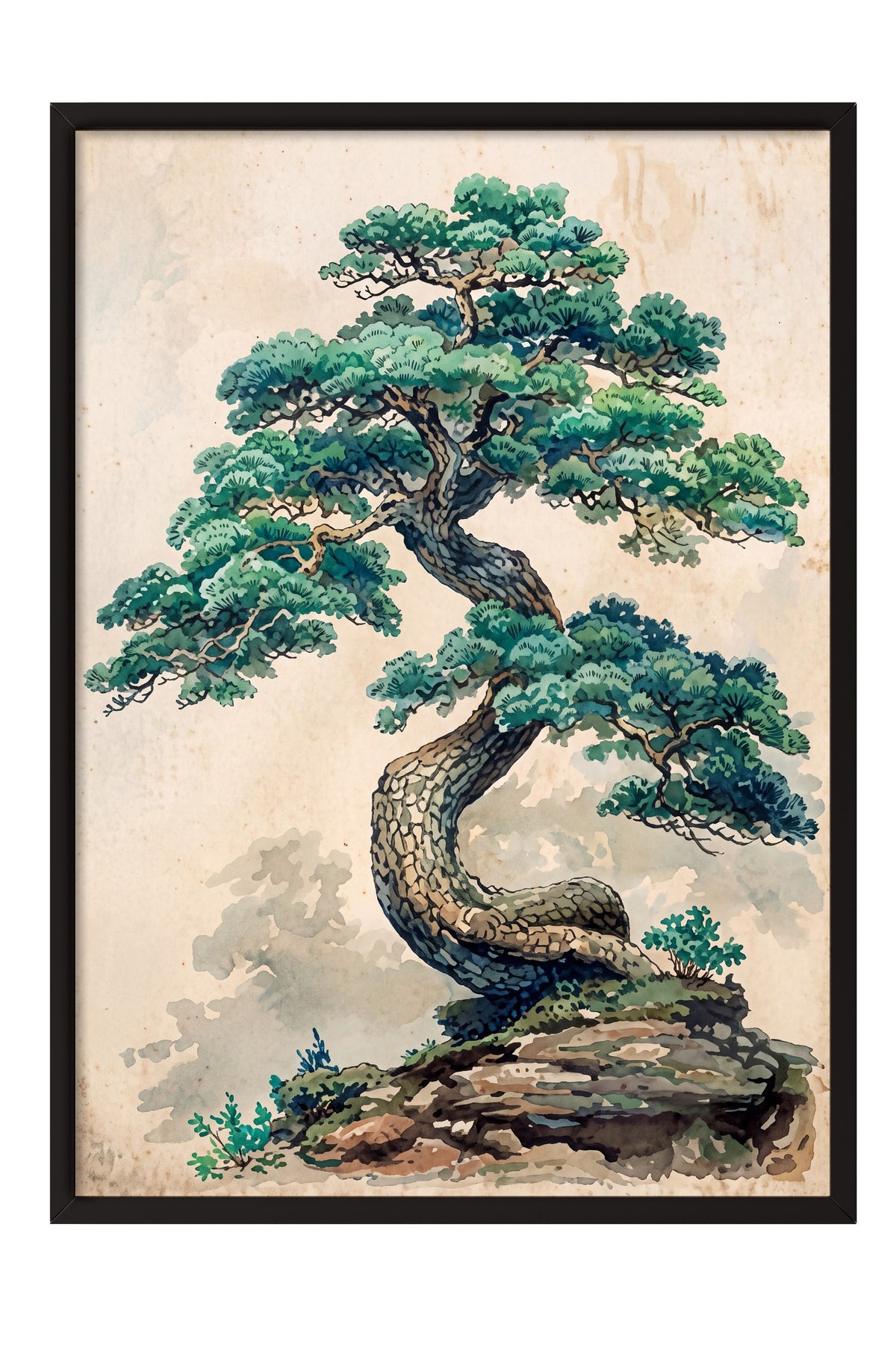 Kıvrımlı Bonsai Ağacı Poster – Siyah Çerçeveli Tablo