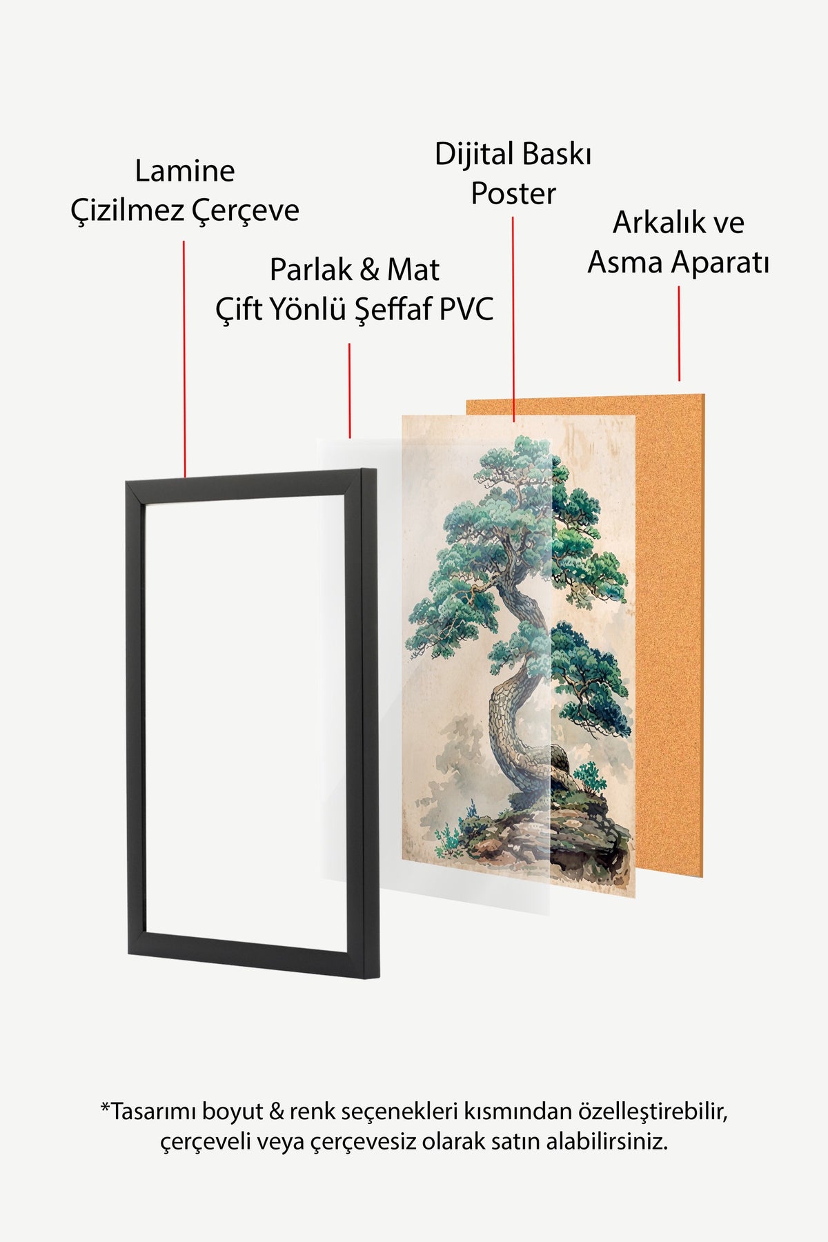 Kıvrımlı Bonsai Ağacı Poster – Siyah Çerçeveli Tablo