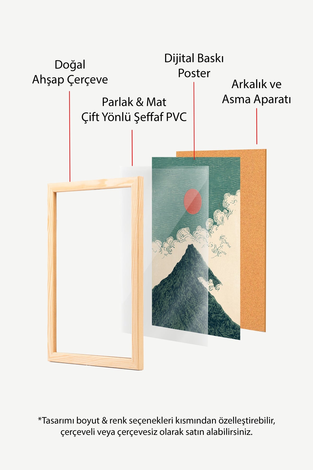 Kızıl Güneşli Dağ Manzarası Poster – Ahşap Çerçeveli Tablo