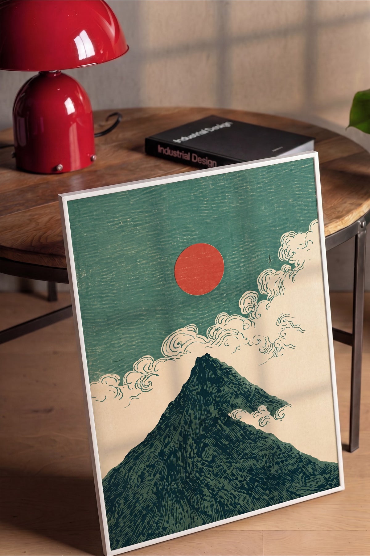 Kızıl Güneşli Dağ Manzarası Poster – Beyaz Çerçeveli Tablo