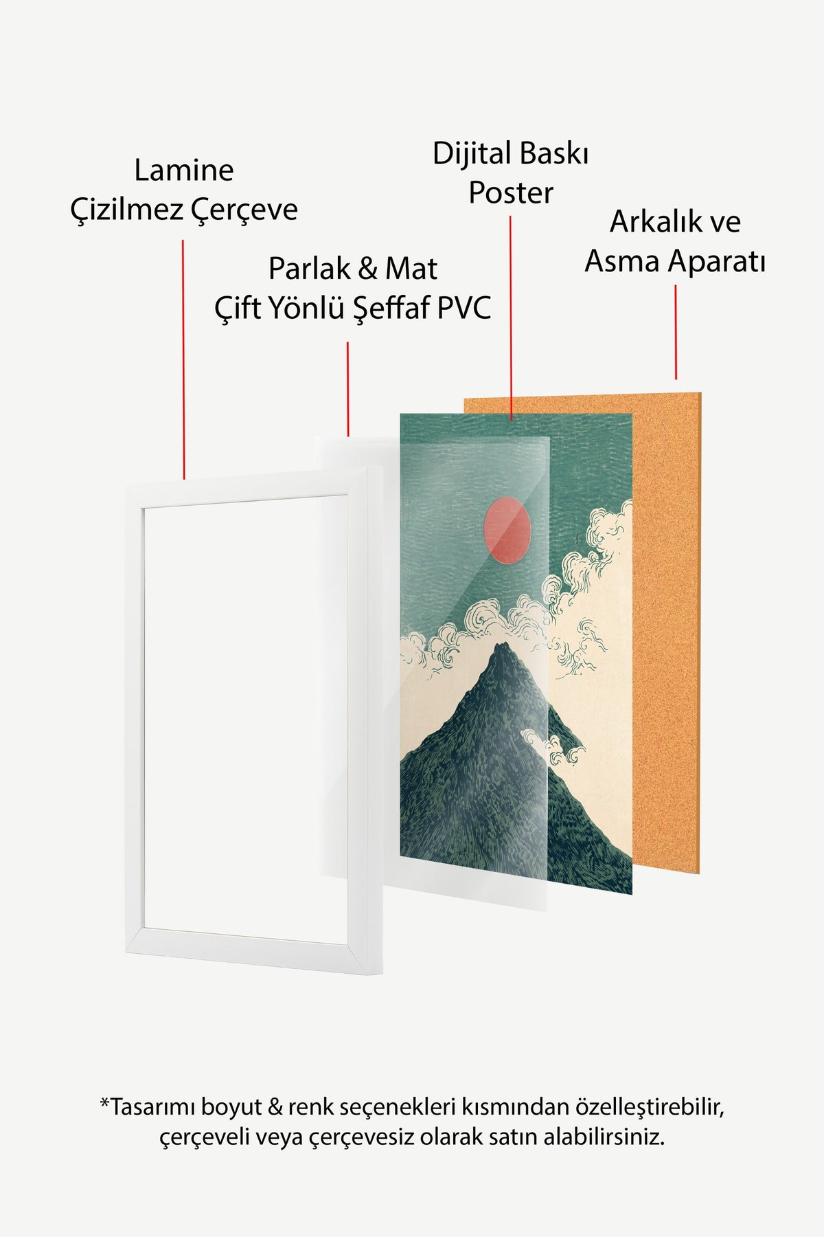 Kızıl Güneşli Dağ Manzarası Poster – Beyaz Çerçeveli Tablo