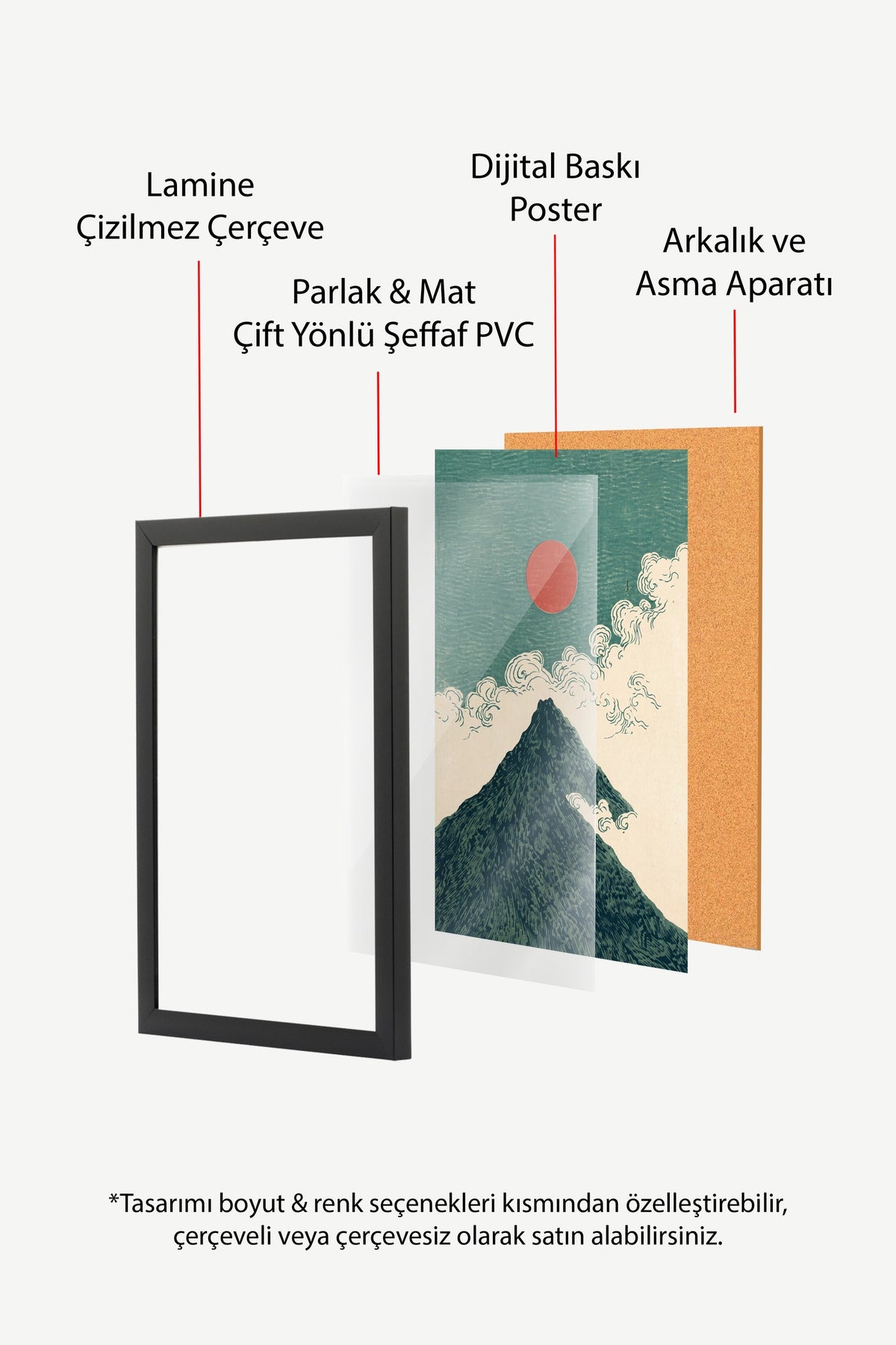 Kızıl Güneşli Dağ Manzarası Poster – Siyah Çerçeveli Tablo