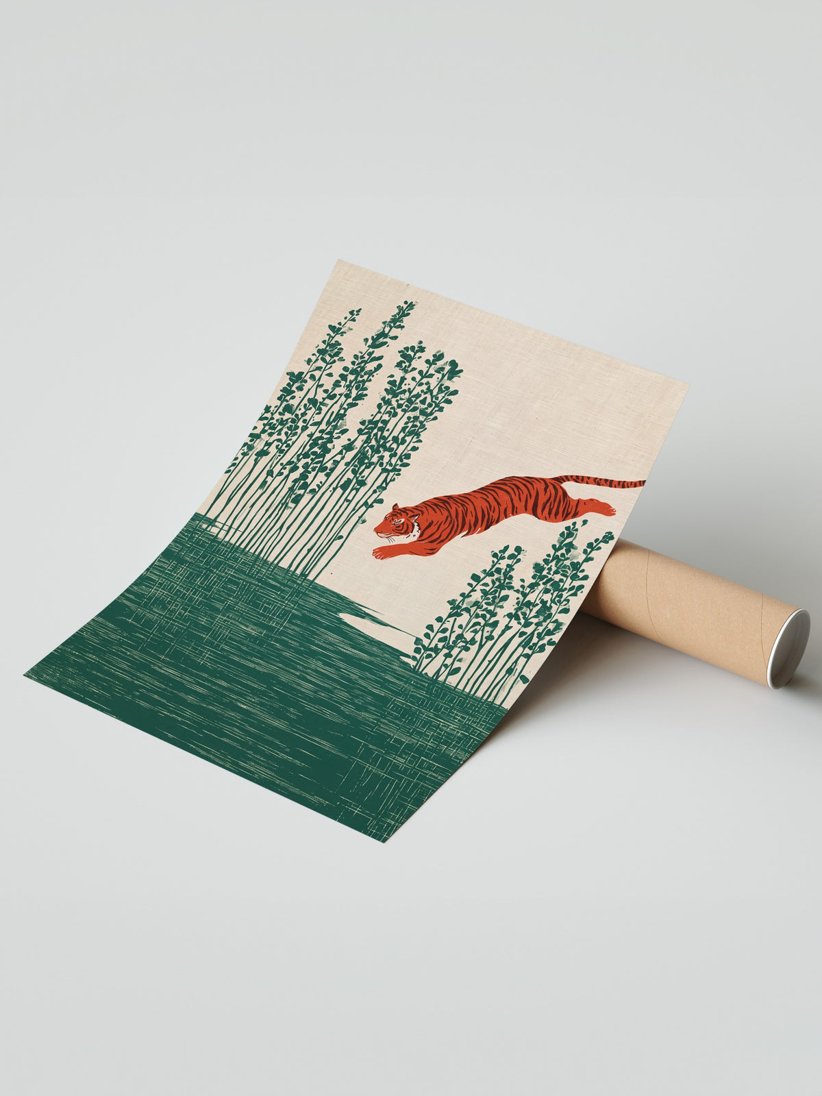 Sıçrayan Kaplan ve Sazlık Çerçevesiz Poster