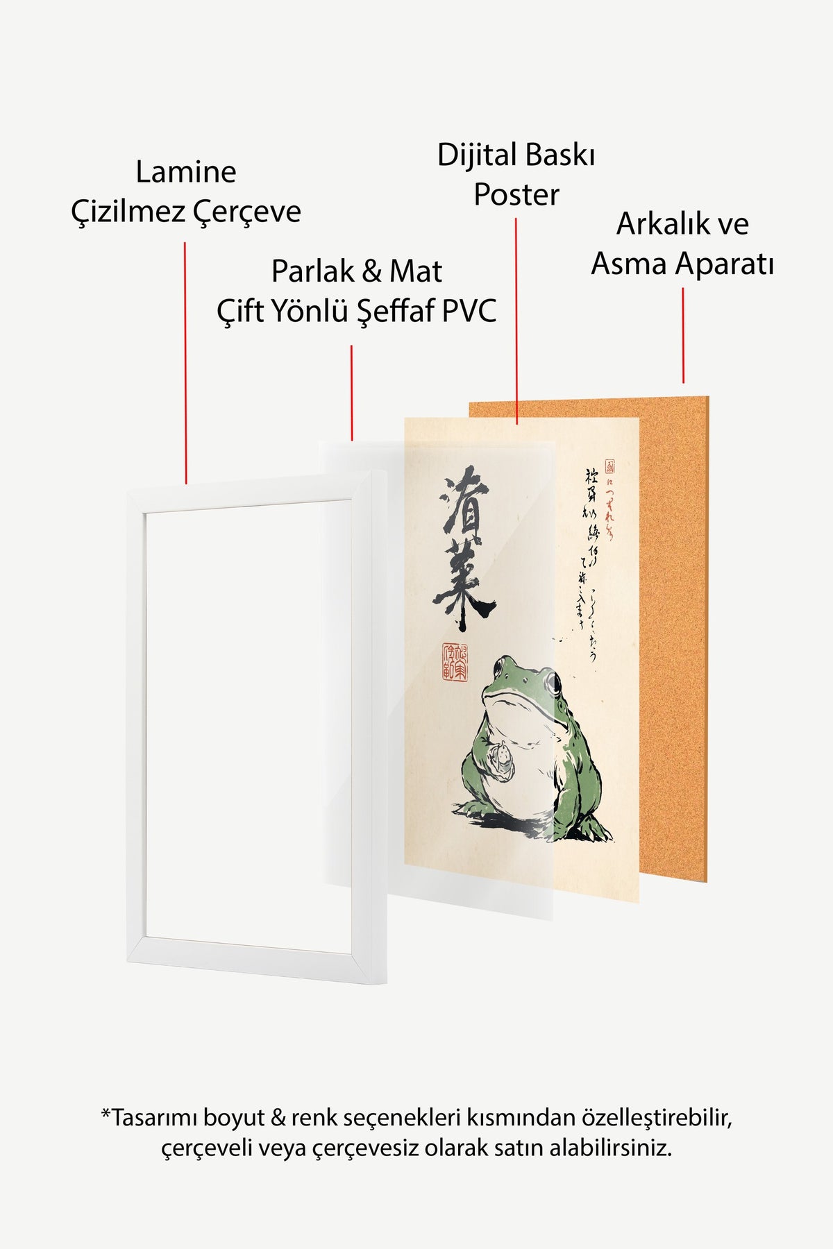 Japon Kurbağası Kaligrafi Sanatı Poster – Beyaz Çerçeveli Tablo