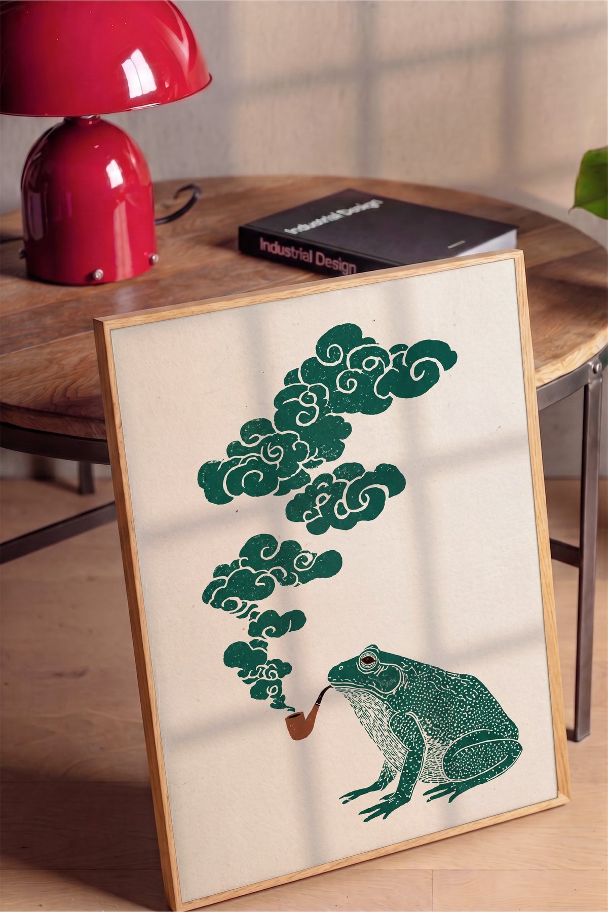 Pipolu Kurbağa ve Bulut Dumanı Poster – Ahşap Çerçeveli Tablo