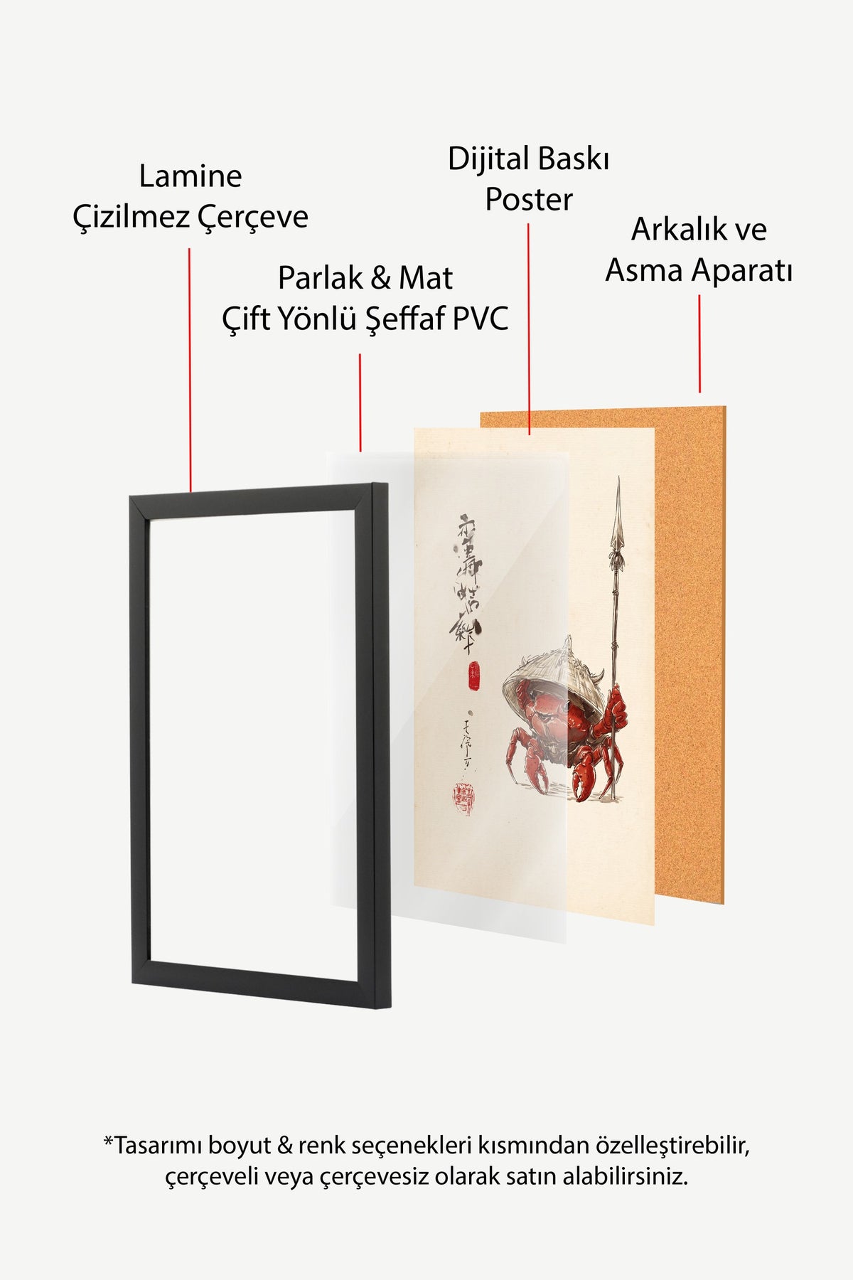 Mızraklı Samuray Yengeç Poster – Siyah Çerçeveli Tablo