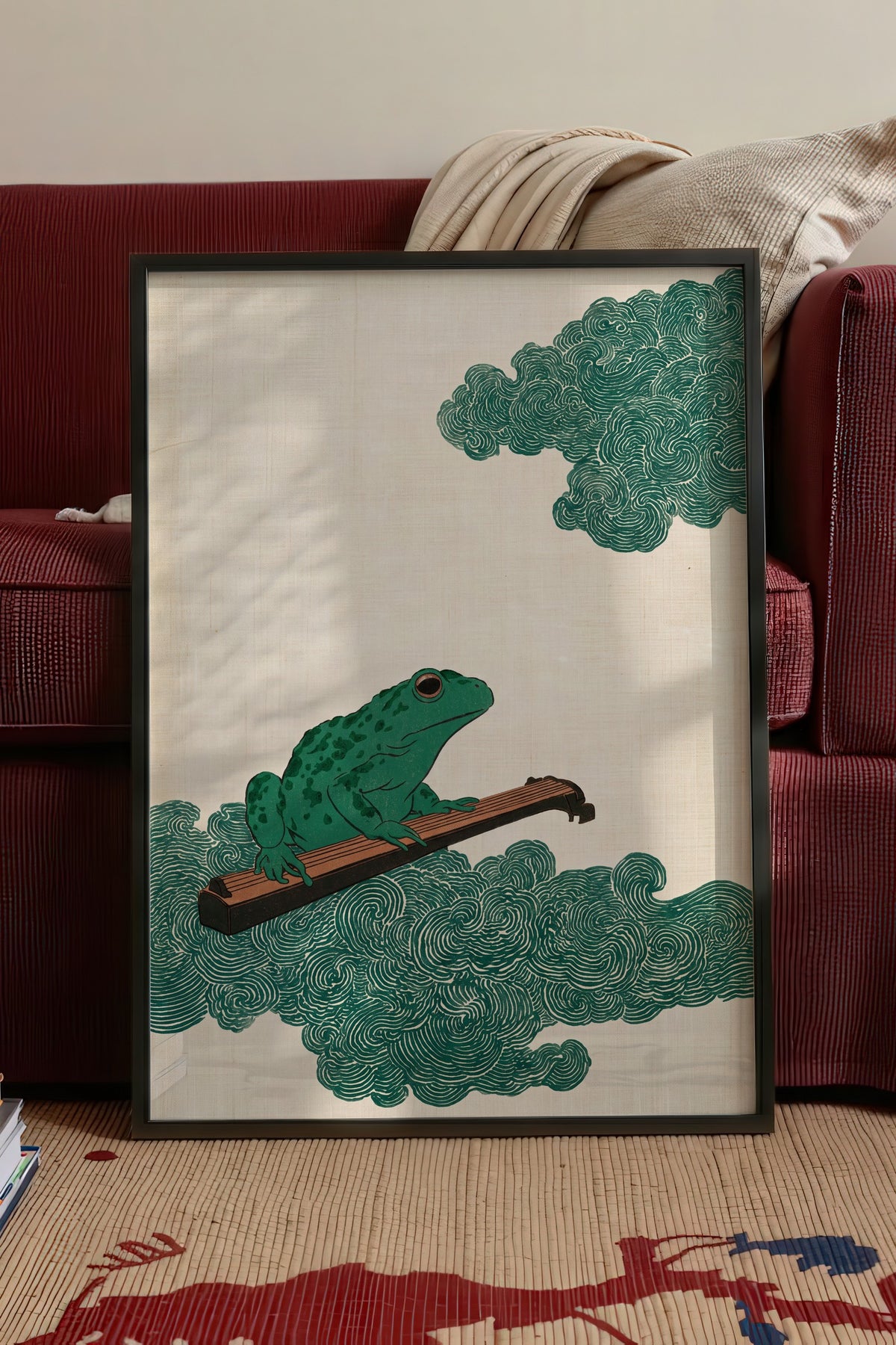 Guzheng Çalan Kurbağa Poster – Siyah Çerçeveli Tablo