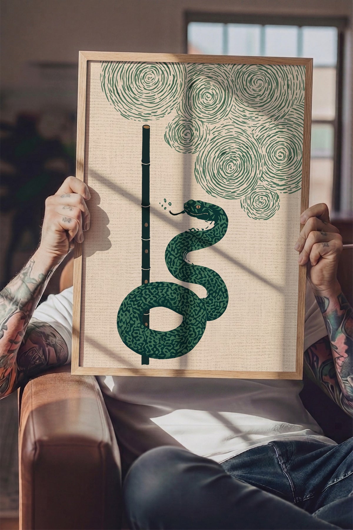 Bambu Flüt ve Yılan Poster – Ahşap Çerçeveli Tablo
