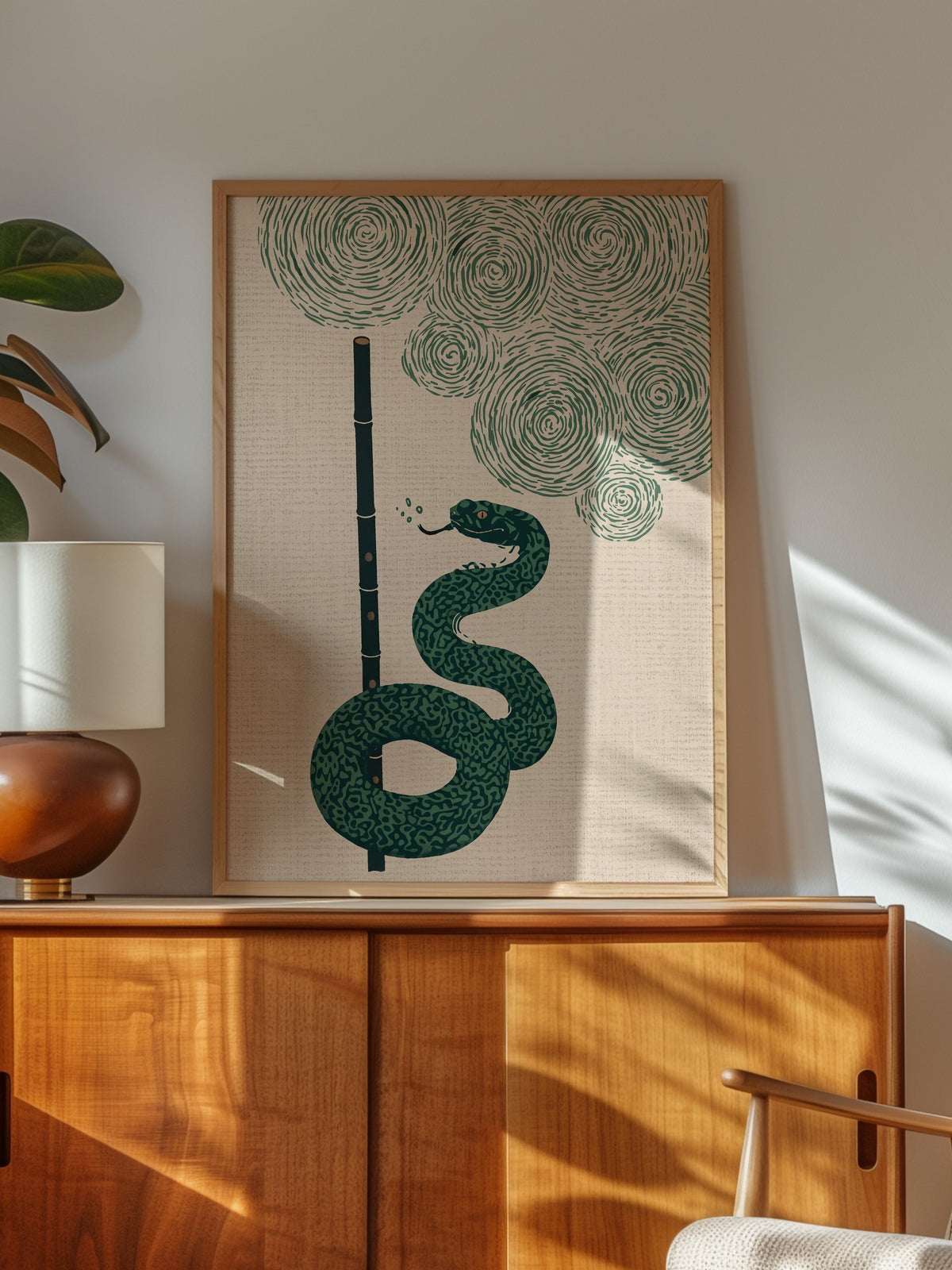 Bambu Flüt ve Yılan Poster – Ahşap Çerçeveli Tablo
