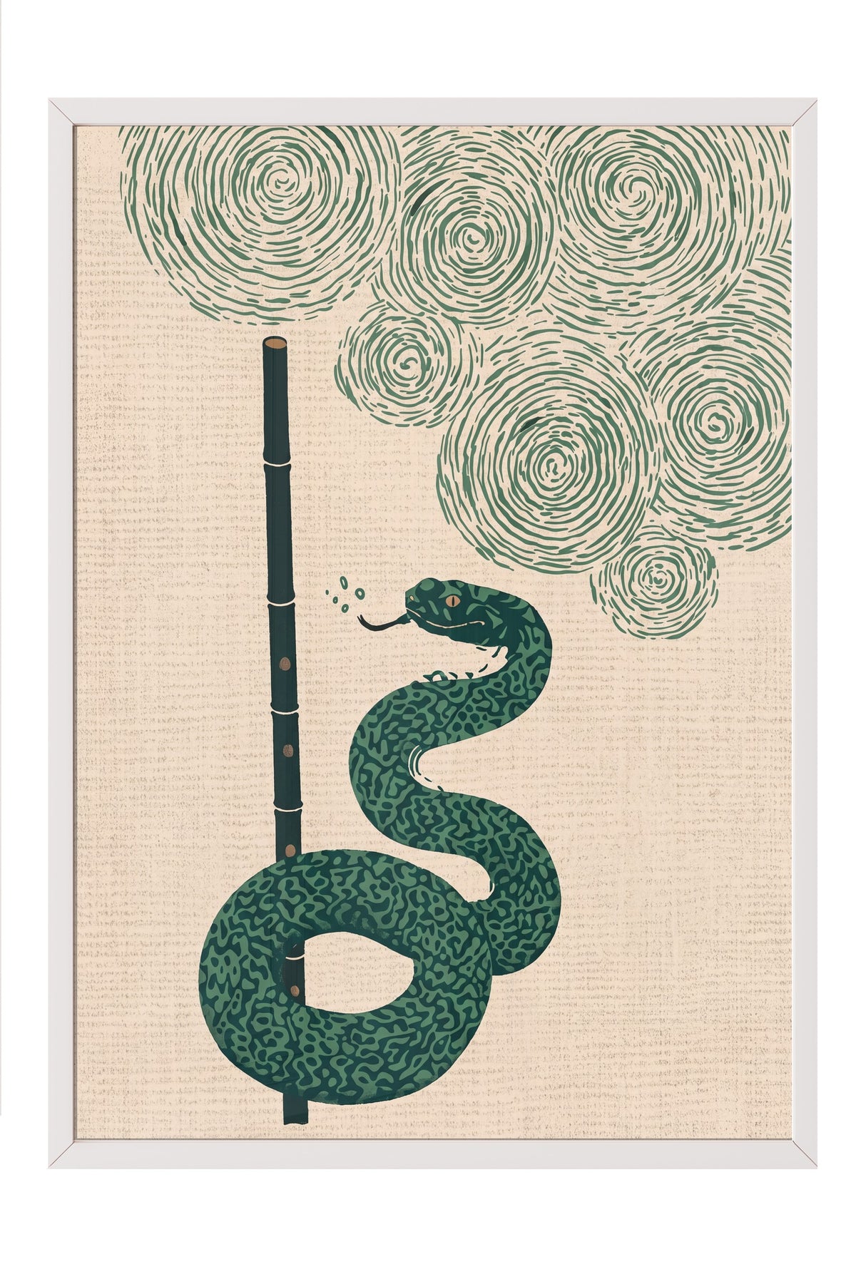 Bambu Flüt ve Yılan Poster – Beyaz Çerçeveli Tablo
