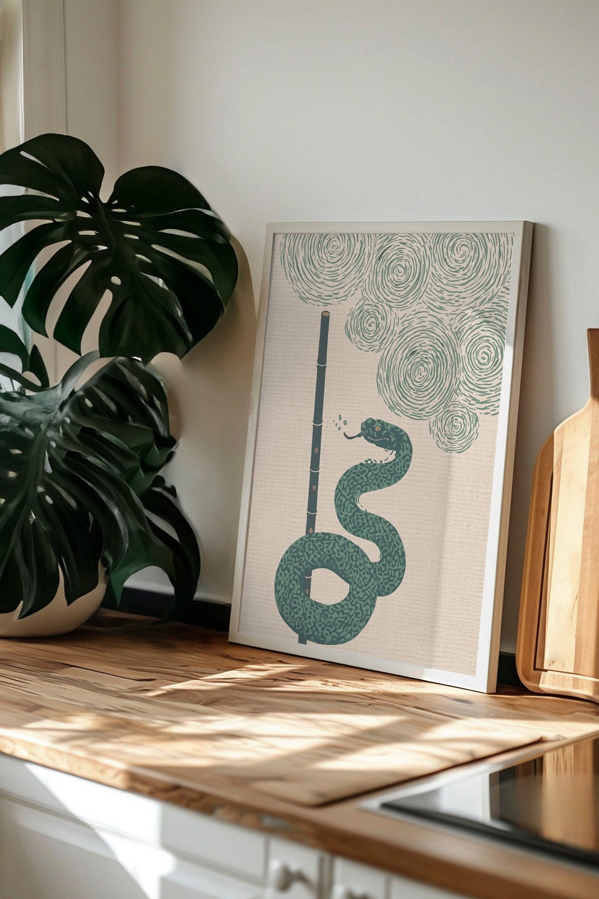 Bambu Flüt ve Yılan Poster – Beyaz Çerçeveli Tablo
