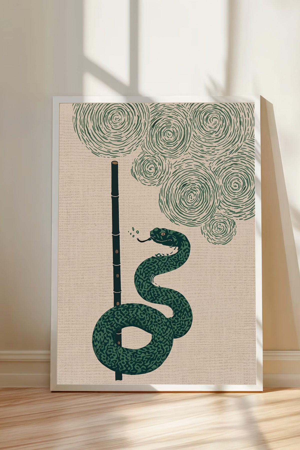Bambu Flüt ve Yılan Poster – Beyaz Çerçeveli Tablo