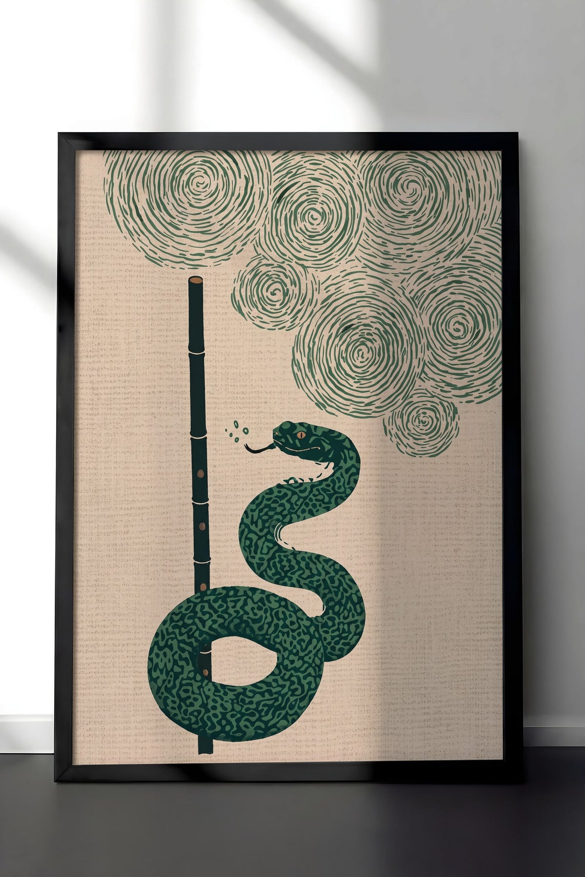 Bambu Flüt ve Yılan Poster – Siyah Çerçeveli Tablo