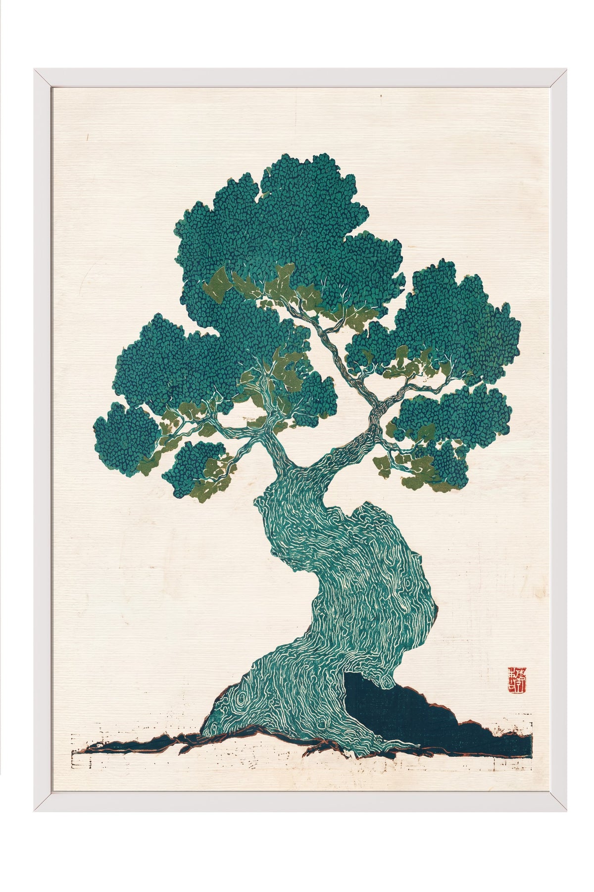 Bonsai Ağacı Baskısı Poster – Beyaz Çerçeveli Tablo