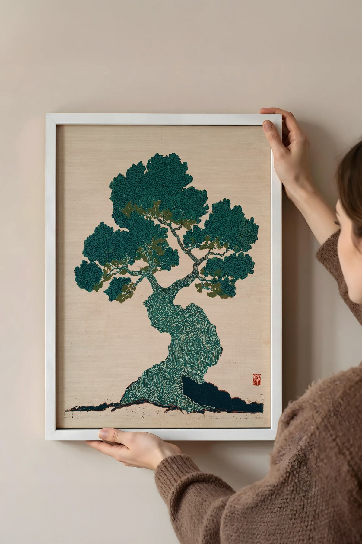 Bonsai Ağacı Baskısı Poster – Beyaz Çerçeveli Tablo