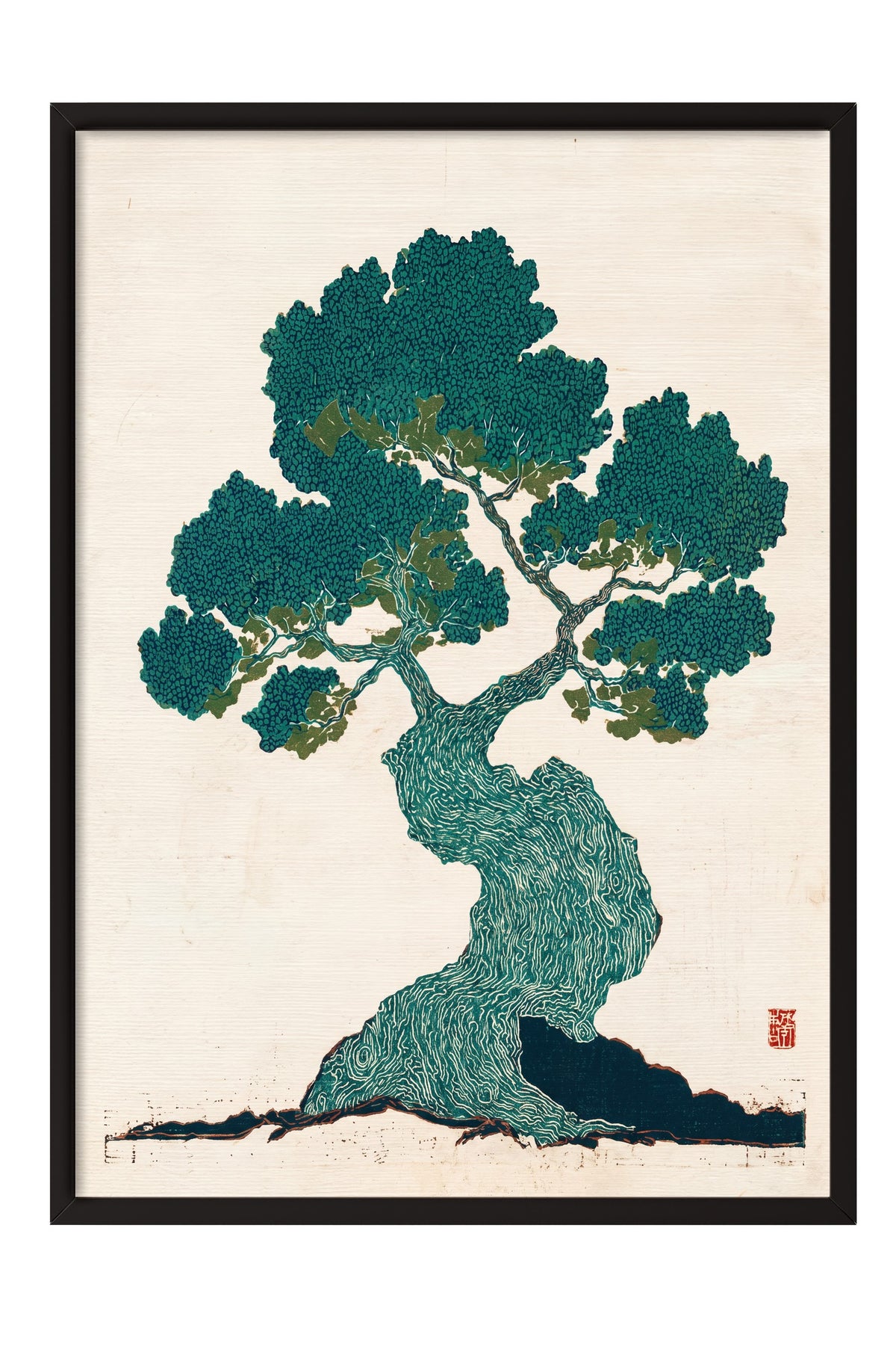 Bonsai Ağacı Baskısı Poster – Siyah Çerçeveli Tablo