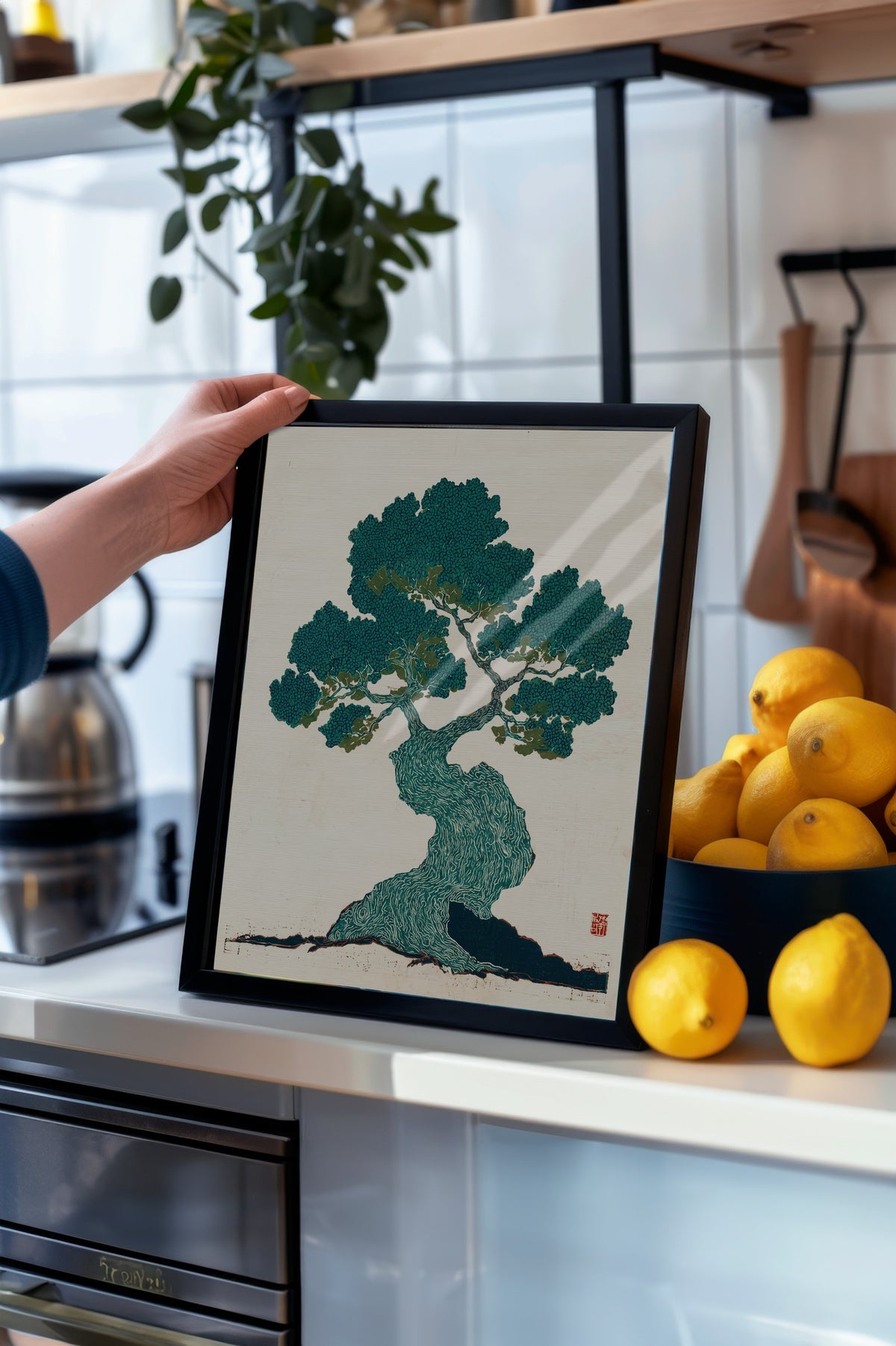 Bonsai Ağacı Baskısı Poster – Siyah Çerçeveli Tablo