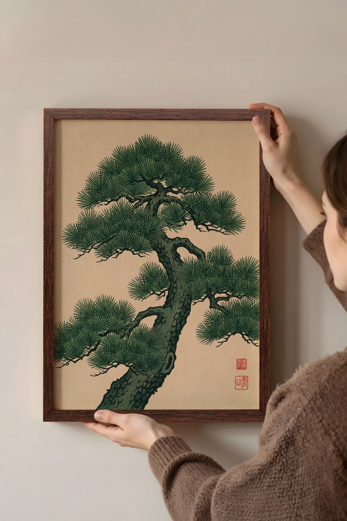 Japon Çam Ağacı Poster – Kahverengi Çerçeveli Tablo