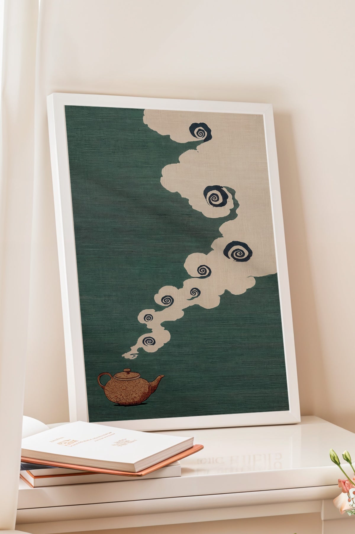 Çaydanlıktan Yükselen Buhar Bulutları Poster – Beyaz Çerçeveli Tablo