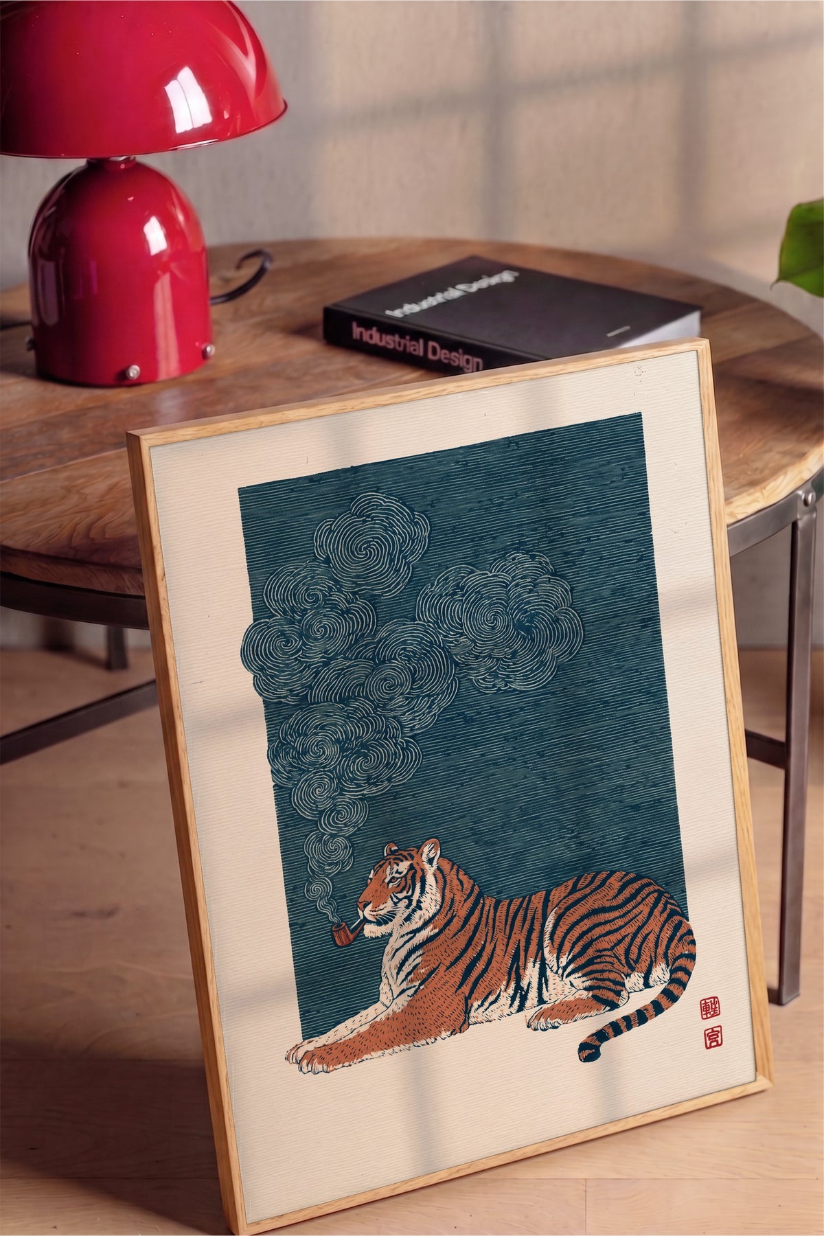 Pipo İçen Kaplan Poster – Ahşap Çerçeveli Tablo
