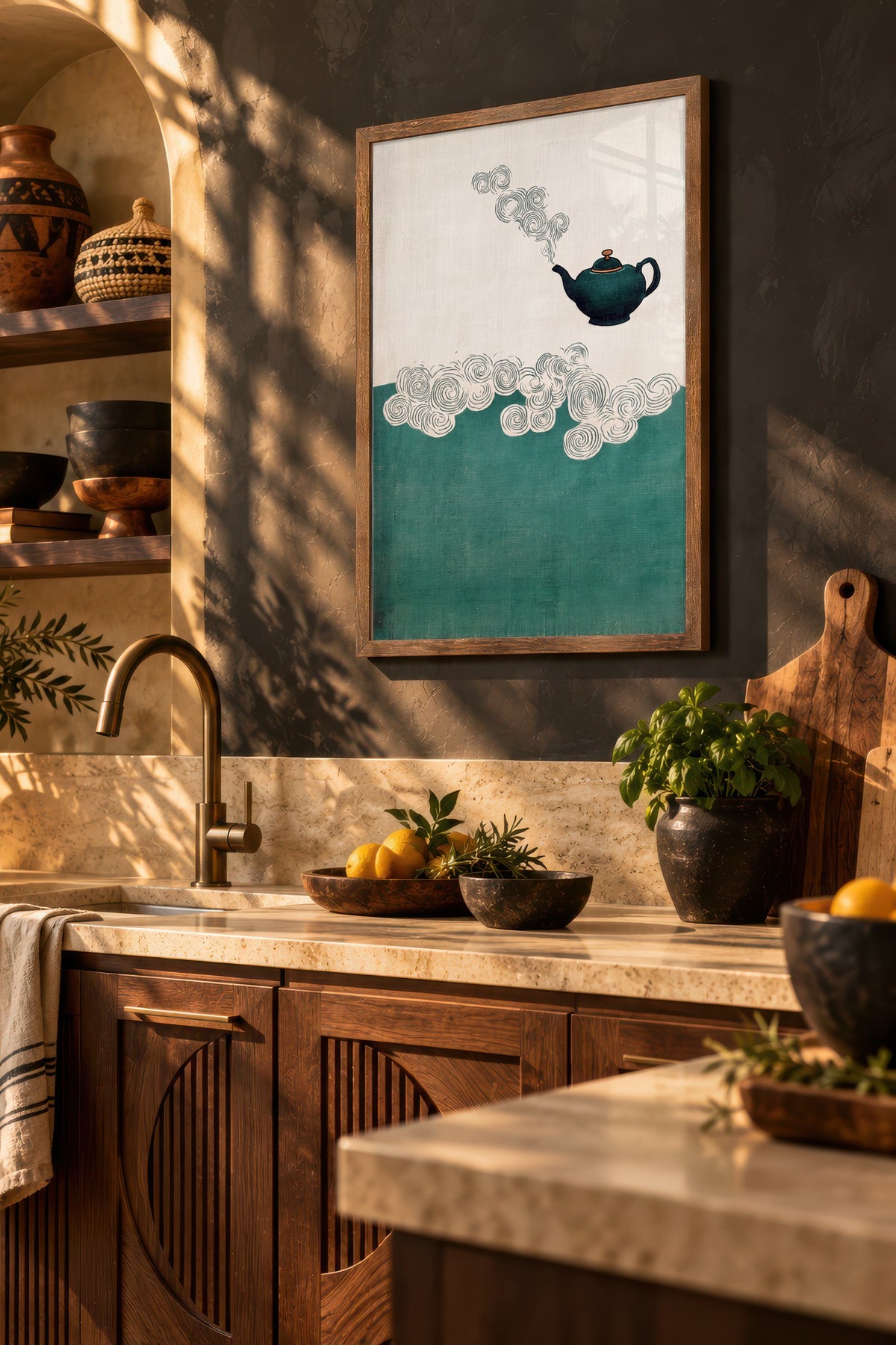 Buhar Tüten Çaydanlık Poster – Kahverengi Çerçeveli Tablo