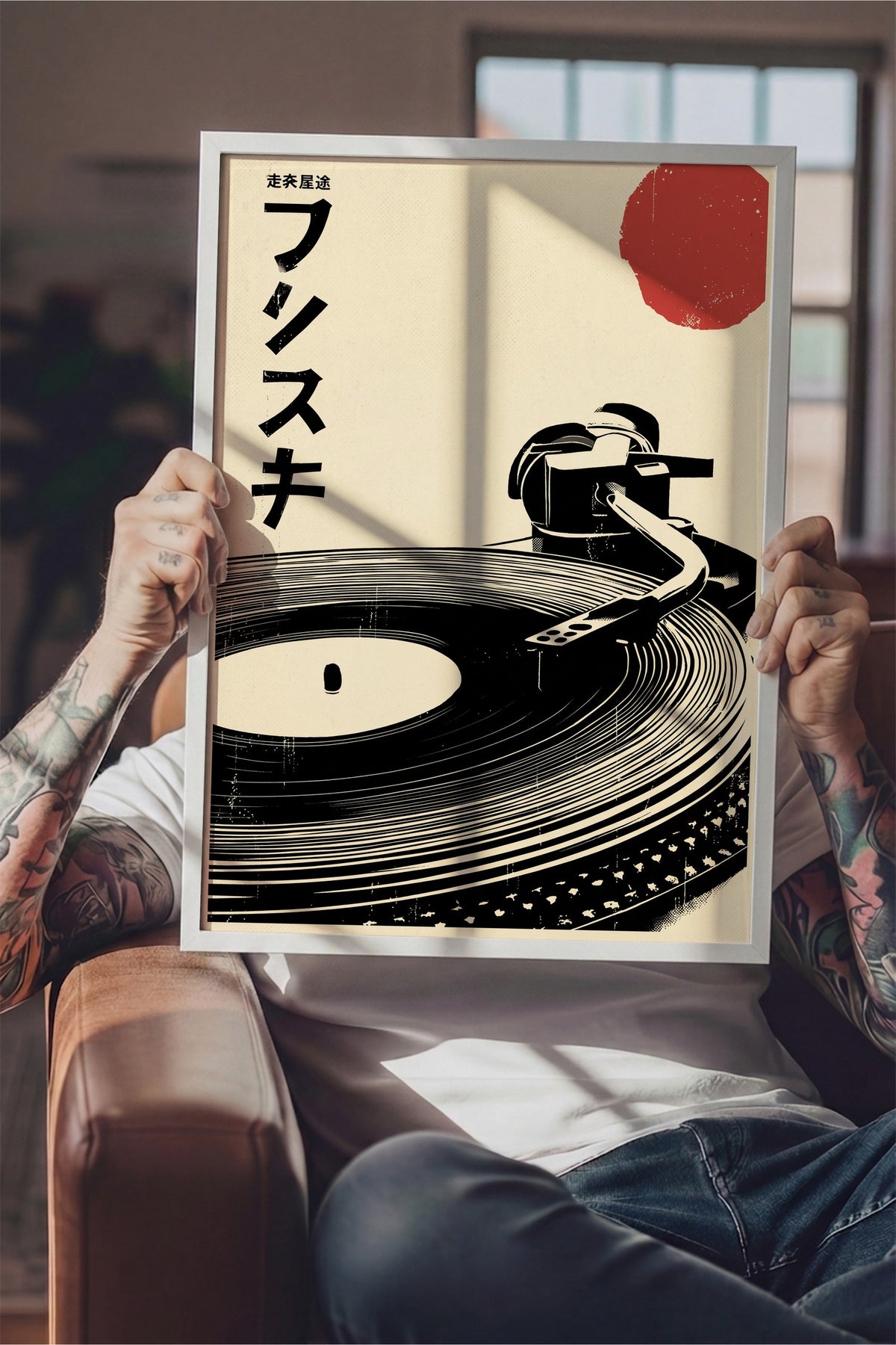Retro Pikap Plak Sanatı Poster – Beyaz Çerçeveli Tablo