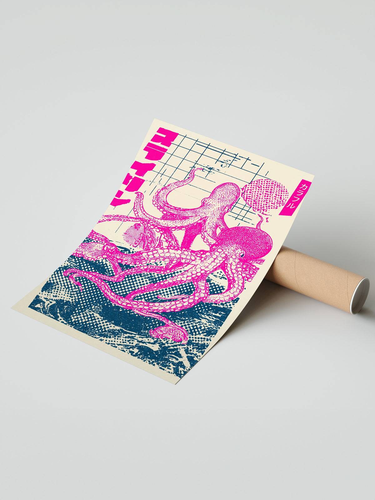 Pembe Ahtapot Baskısı Çerçevesiz Poster