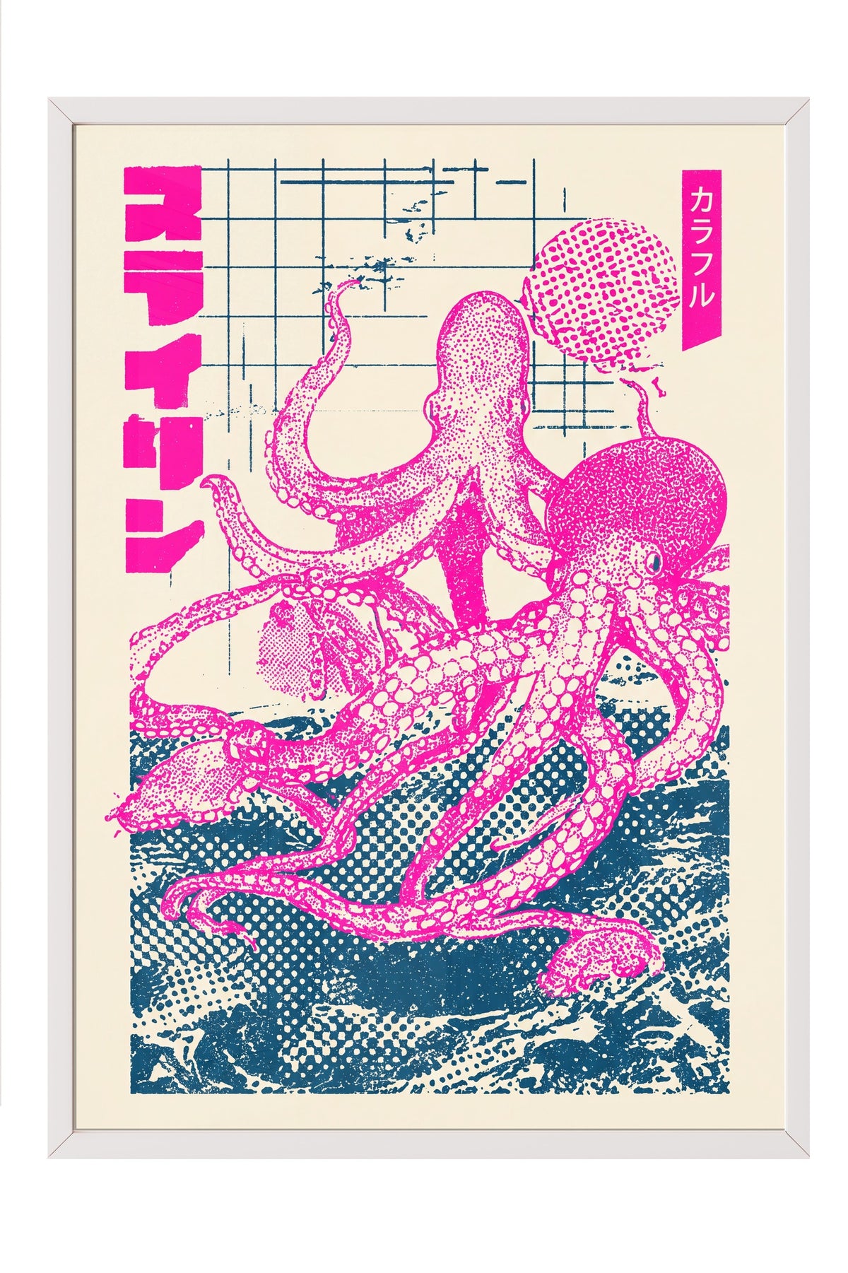 Pembe Ahtapot Baskısı Poster – Beyaz Çerçeveli Tablo