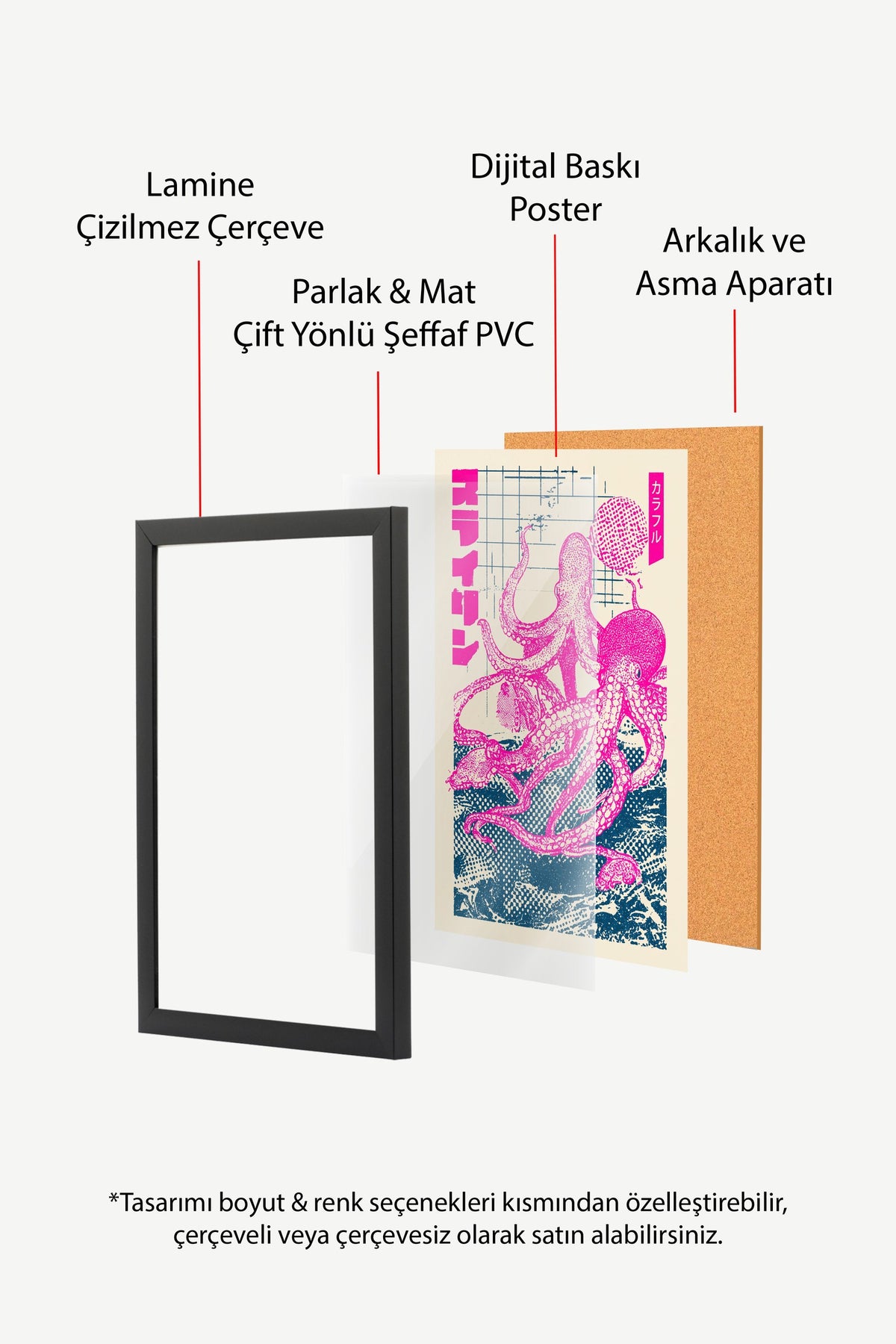 Pembe Ahtapot Baskısı Poster – Siyah Çerçeveli Tablo