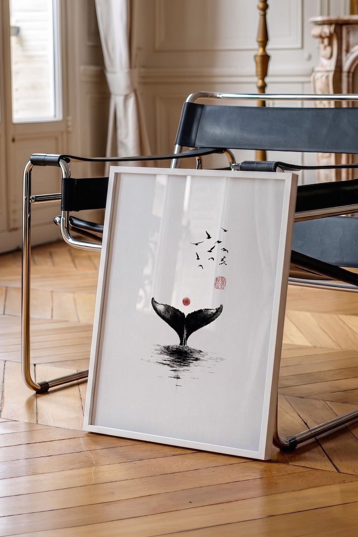 Kuyruğunu Sallayan Balina Poster – Beyaz Çerçeveli Tablo