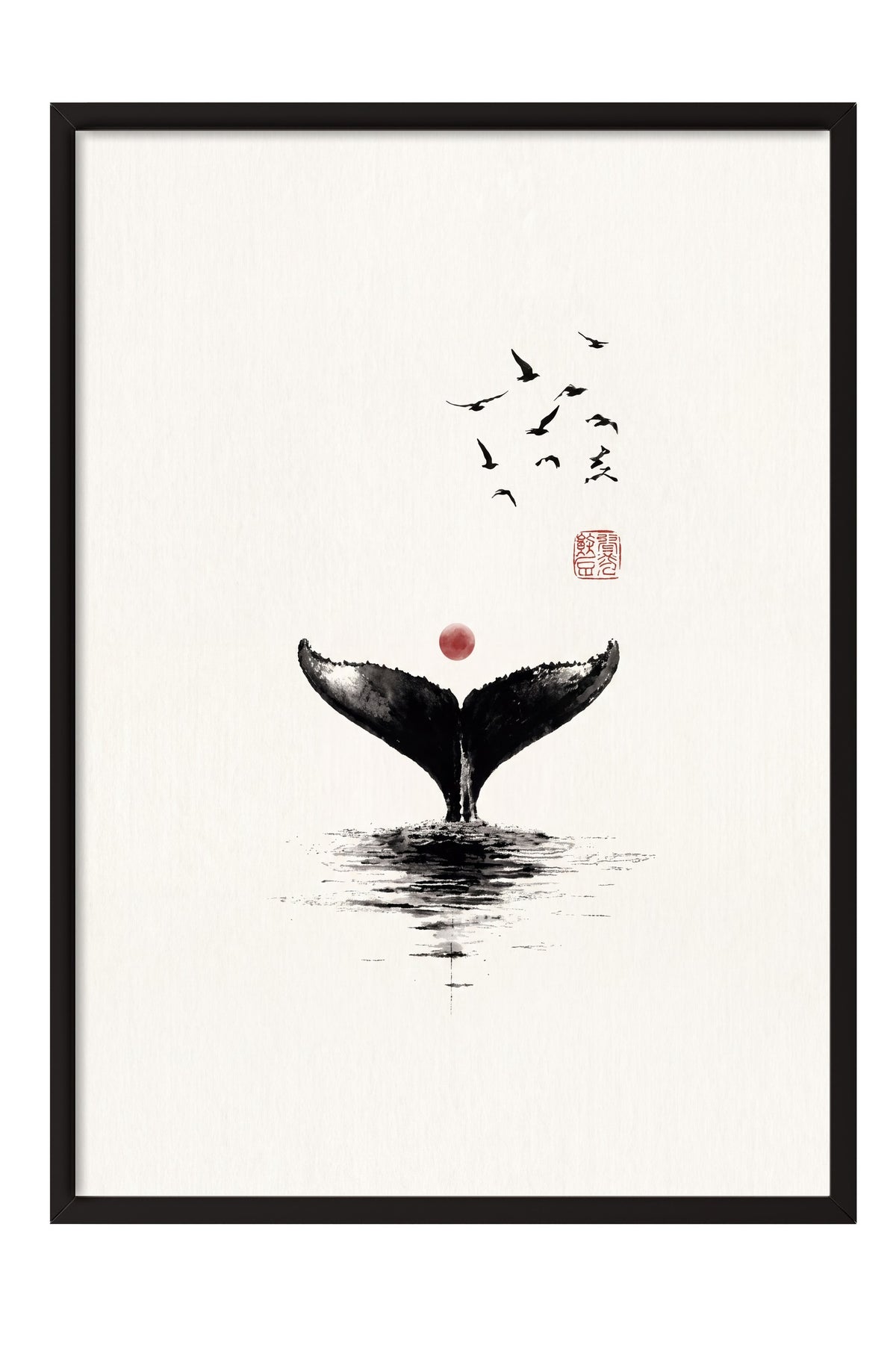 Kuyruğunu Sallayan Balina Poster – Siyah Çerçeveli Tablo